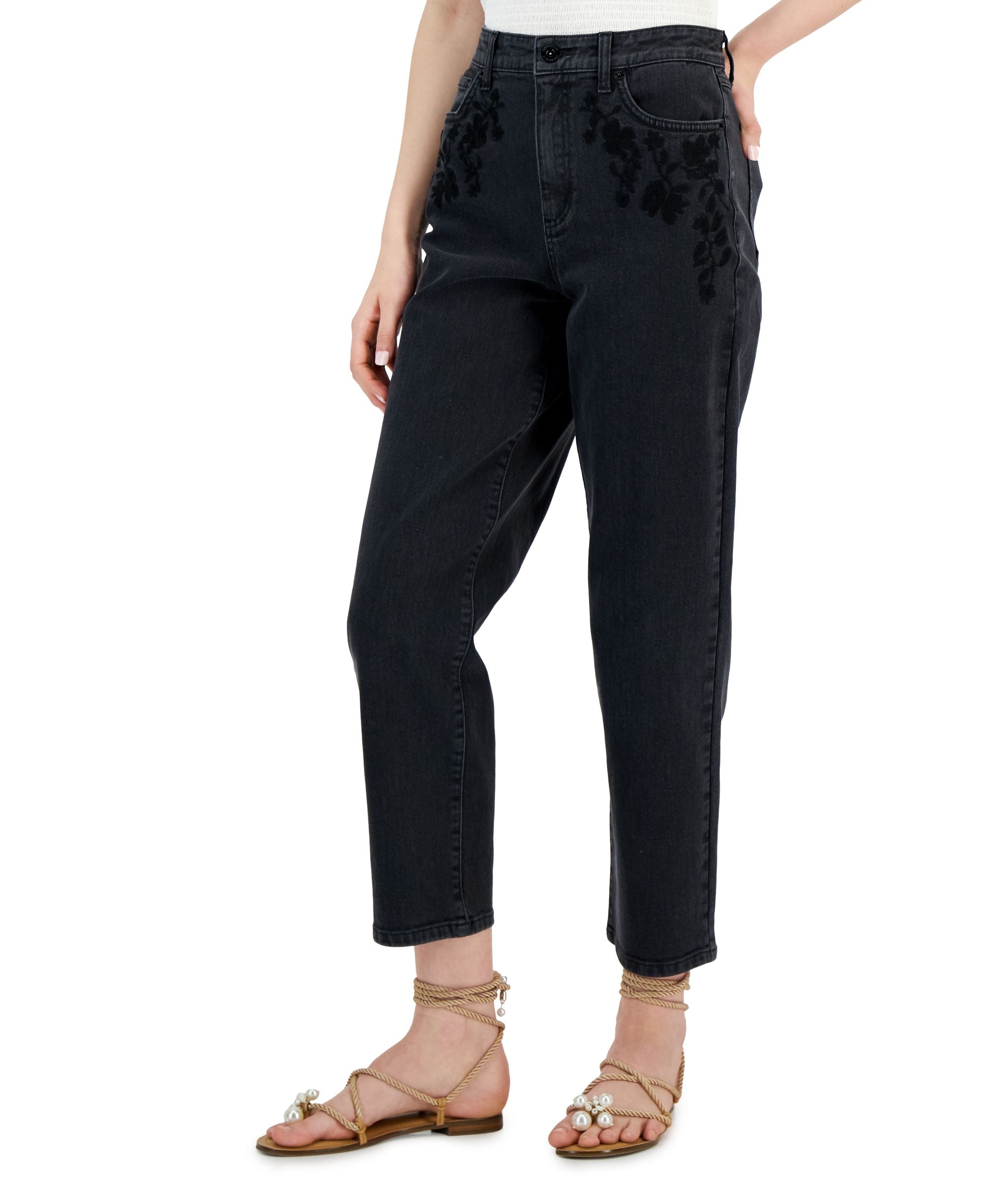 INC International Concepts Womens Embroidered Pocket High Rise Straight Leg Jeans