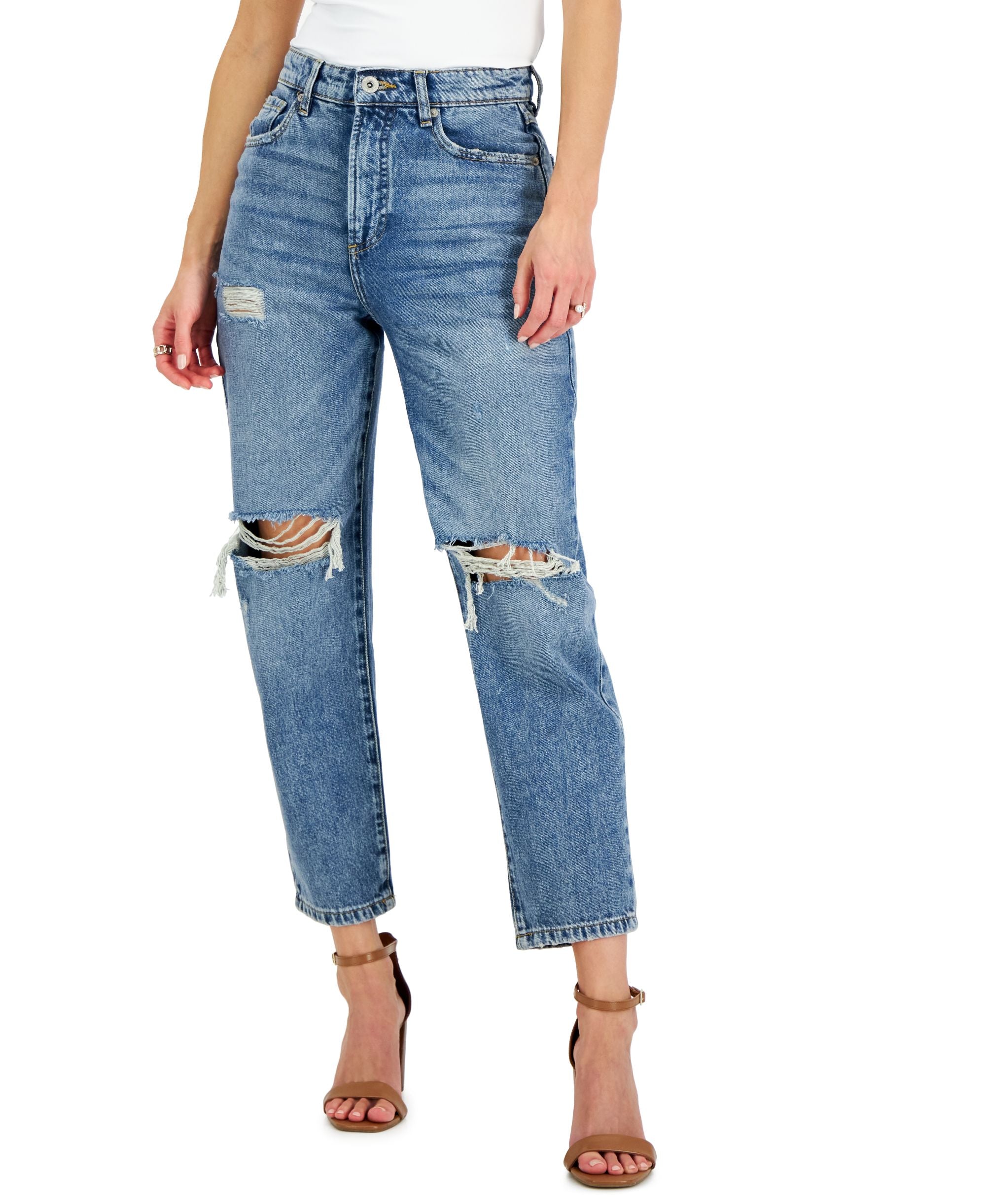 INC International Concepts Womens High Rise Ripped Mom Jeans