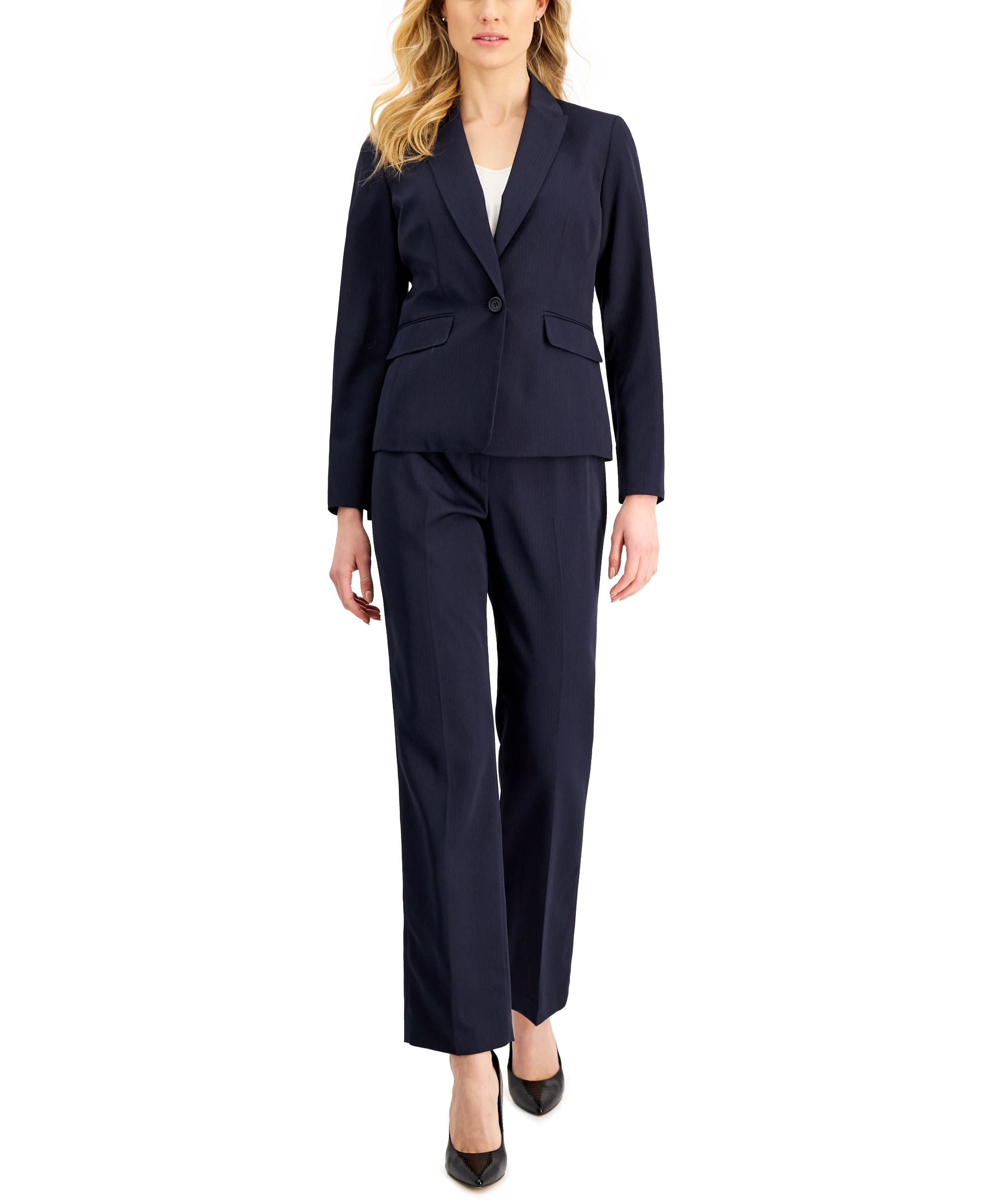 Le Suit Womens One Button Straight Leg Pantsuit Sizes
