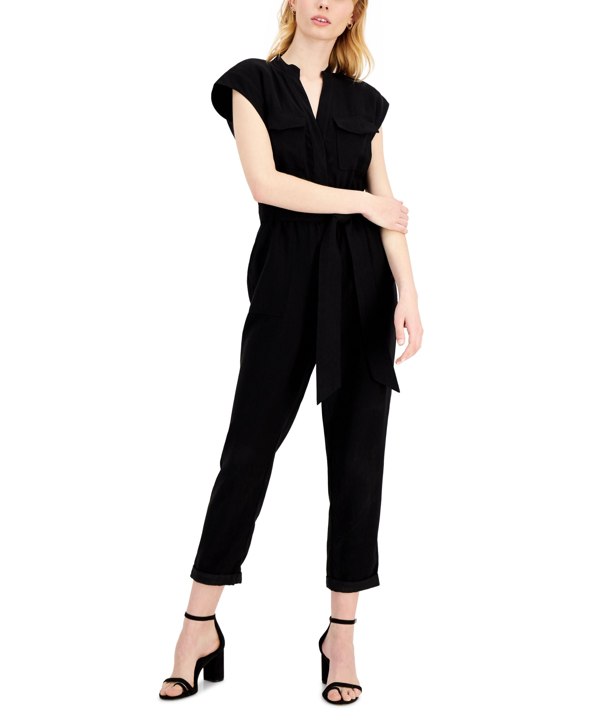 Petite Belted Utility Jumpsuit