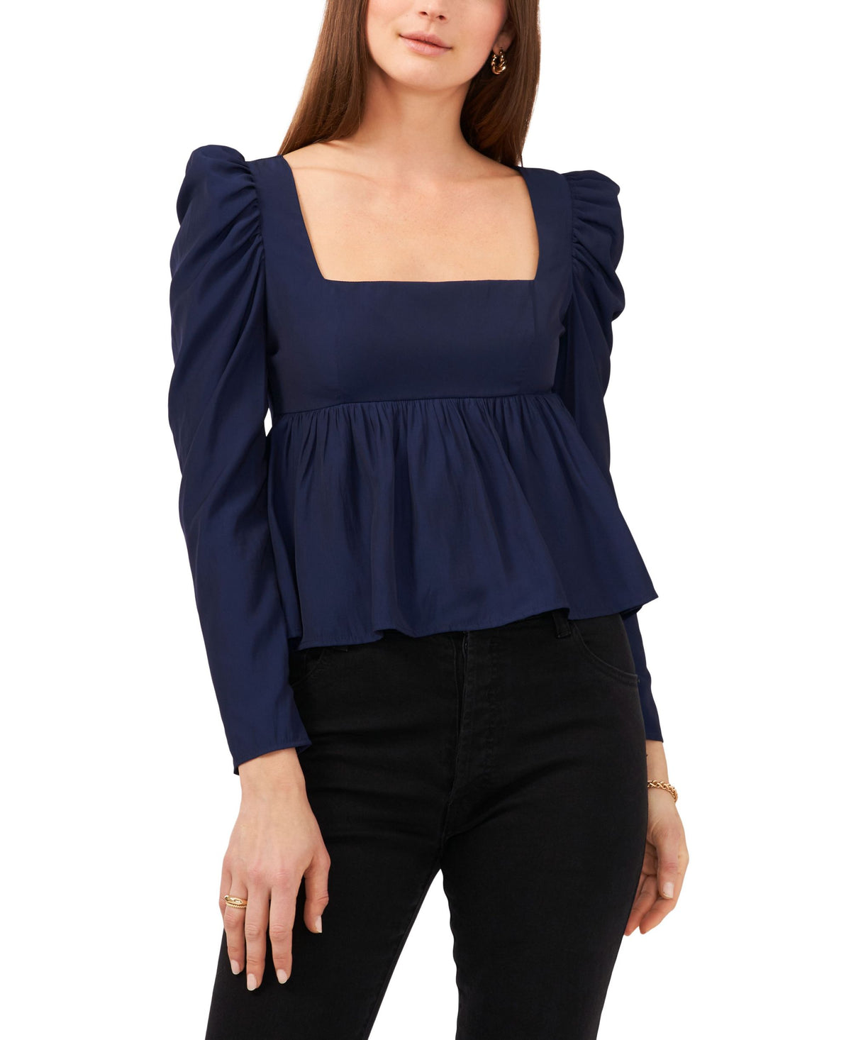1.State Womens Long Sleeve Square Neck Empire Seam Top