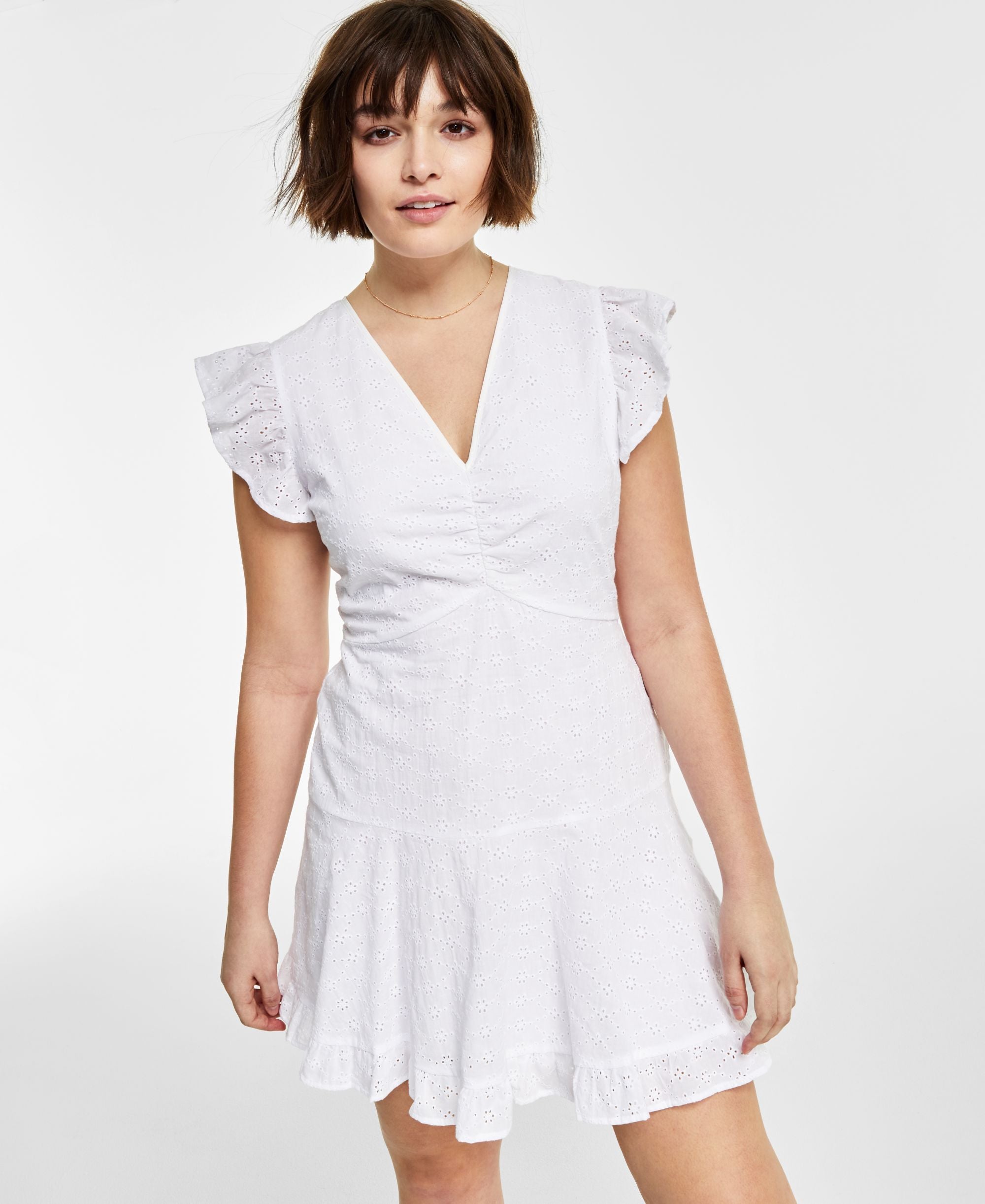 Bar III Petite Eyelet Mini Dress
