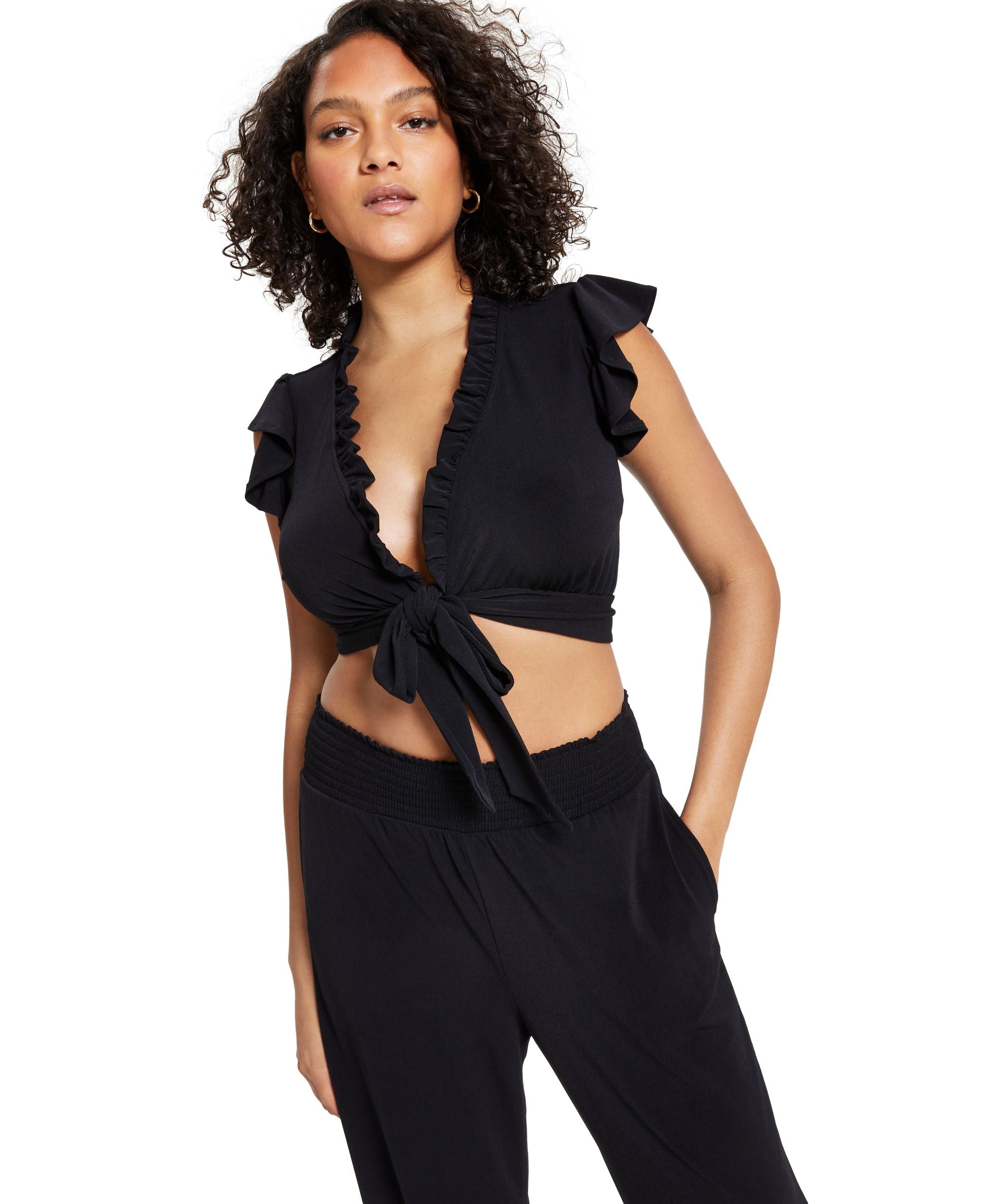 Bar III Ruffled Tie Front Crop Top