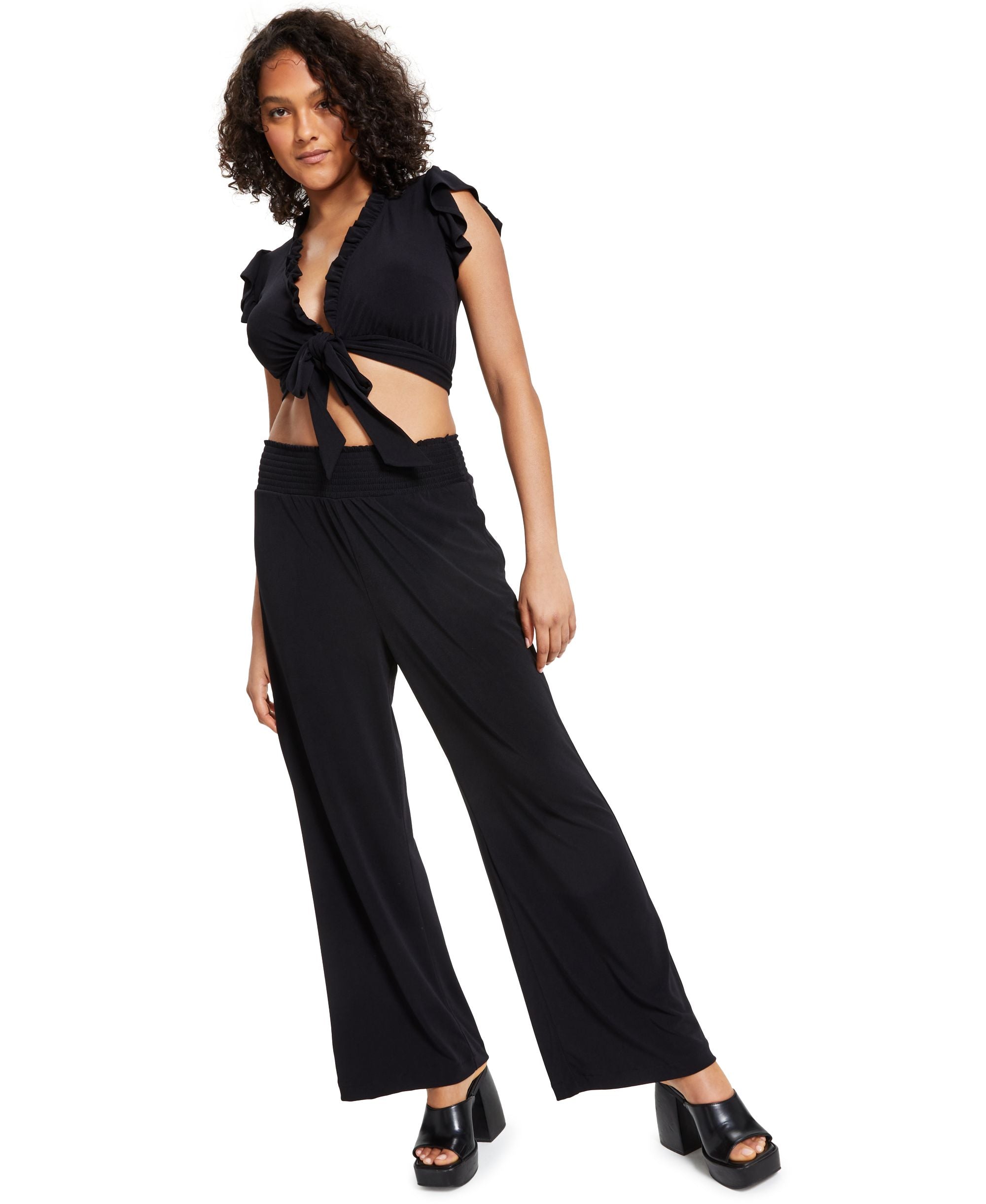 Bar III Petite Wide Leg Knit Crepe Pants