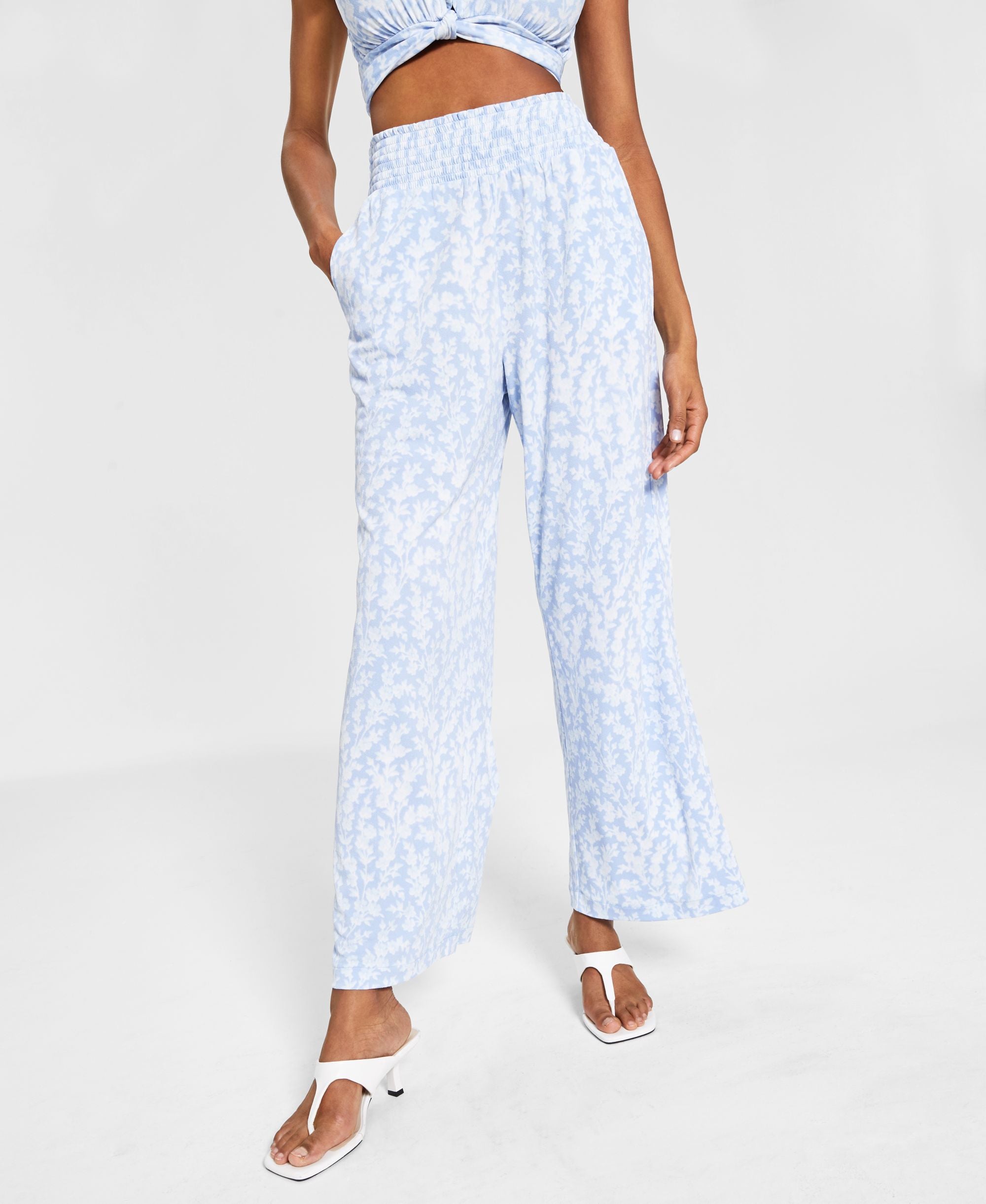 Bar III Petite Printed Wide Leg Pants