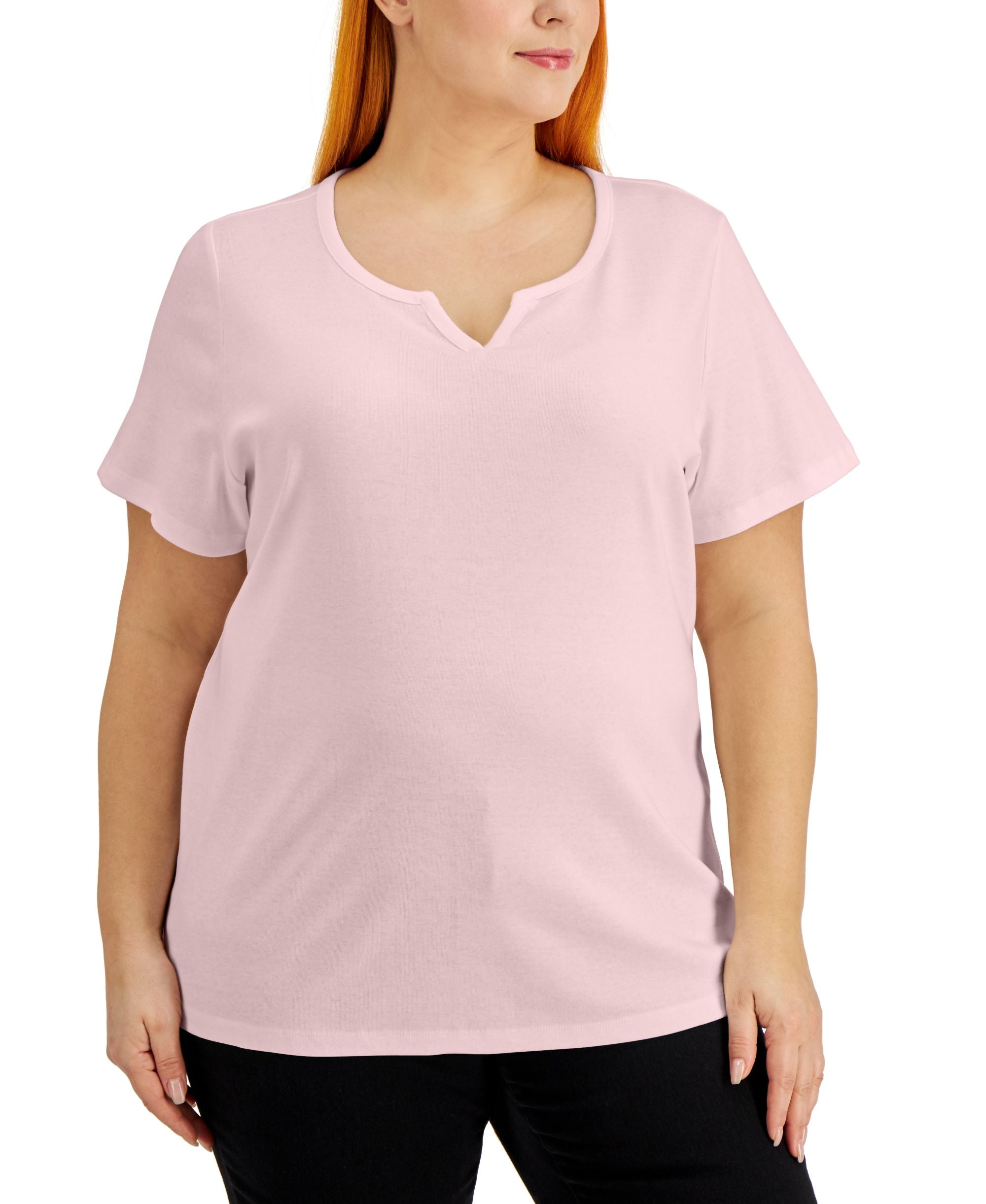 Karen Scott Plus Size Cotton Split Neck Top