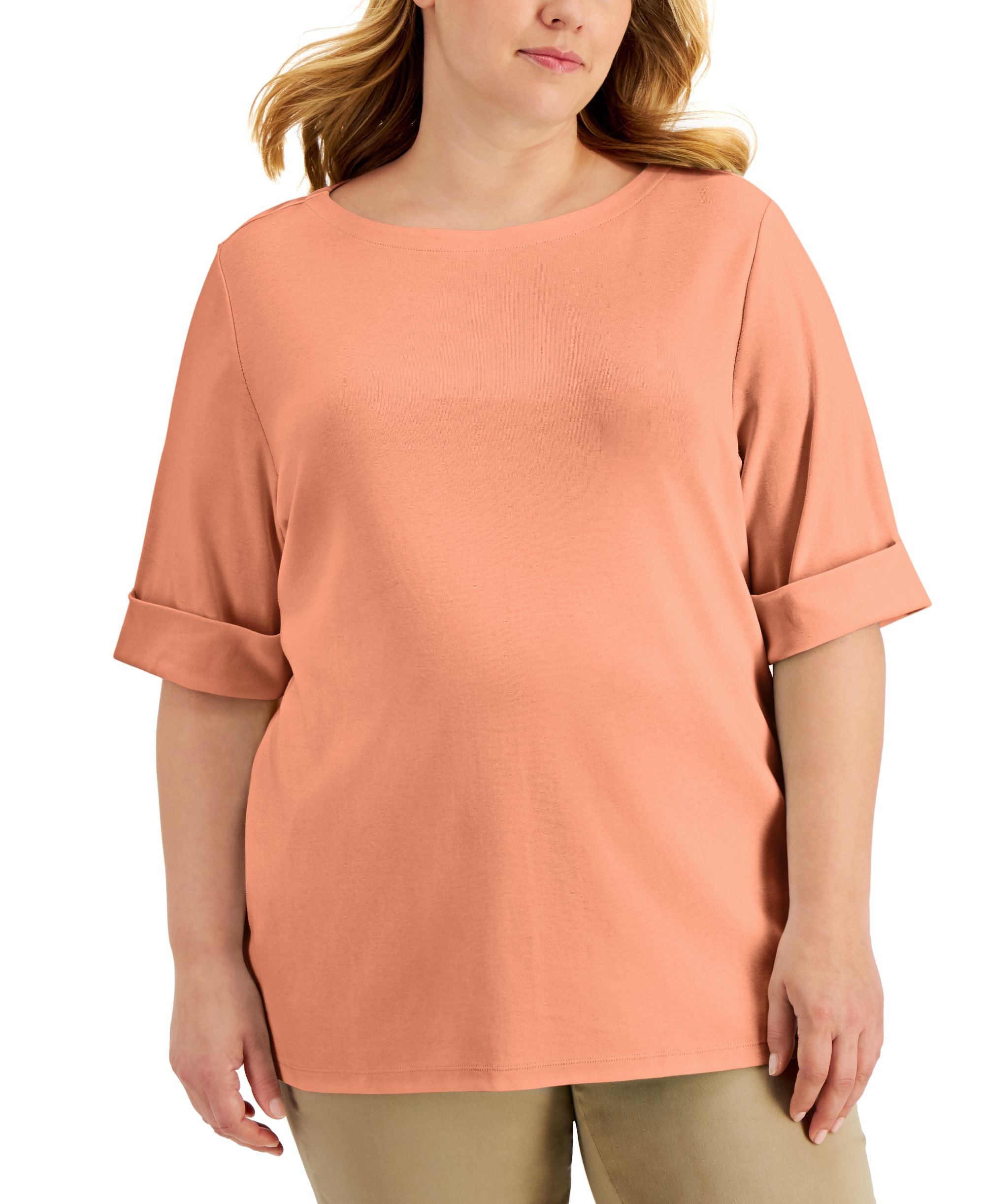 Karen Scott Plus Size Cotton Elbow Sleeve Top