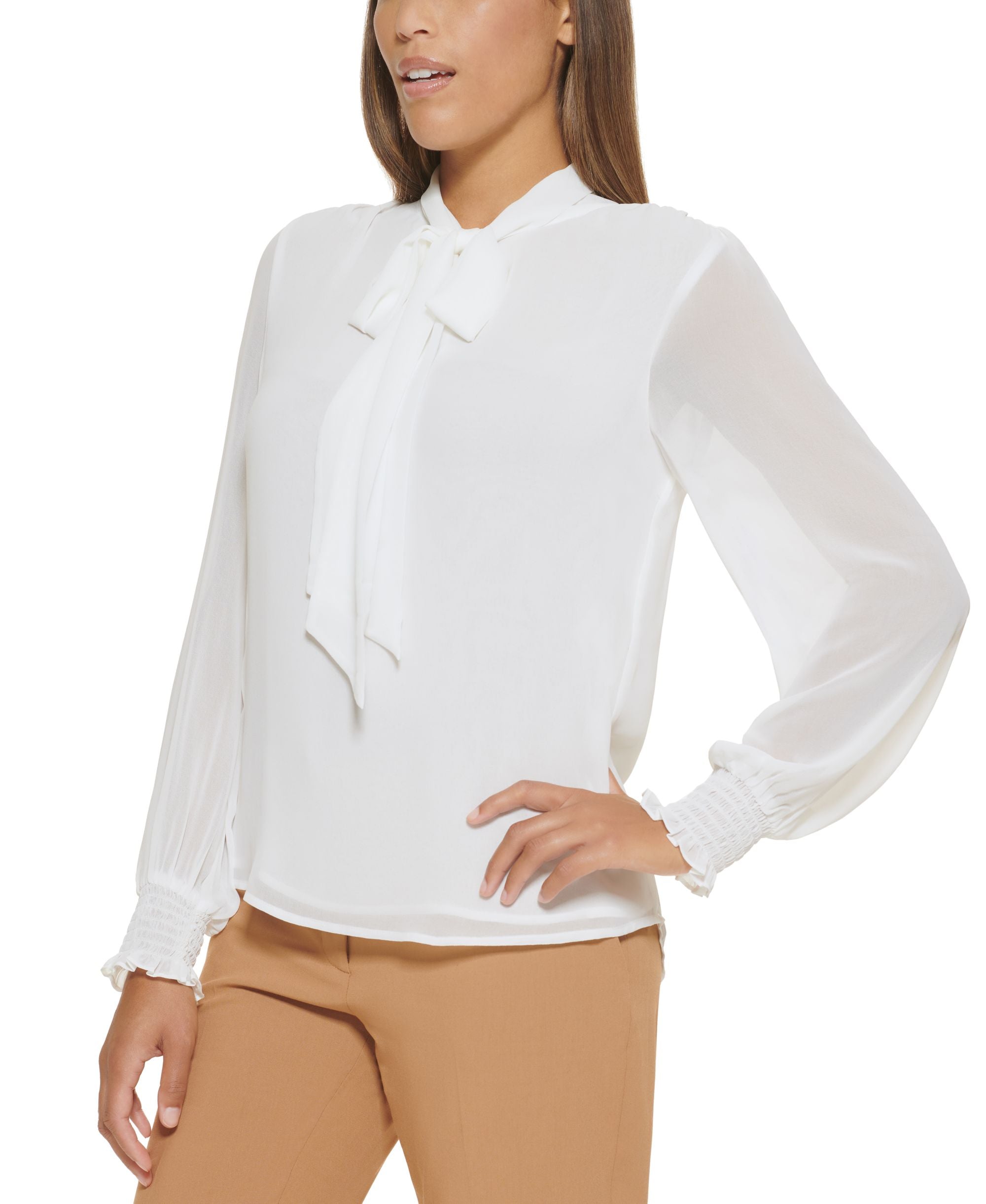 Calvin Klein Long Sleeve Tie Front Blouse