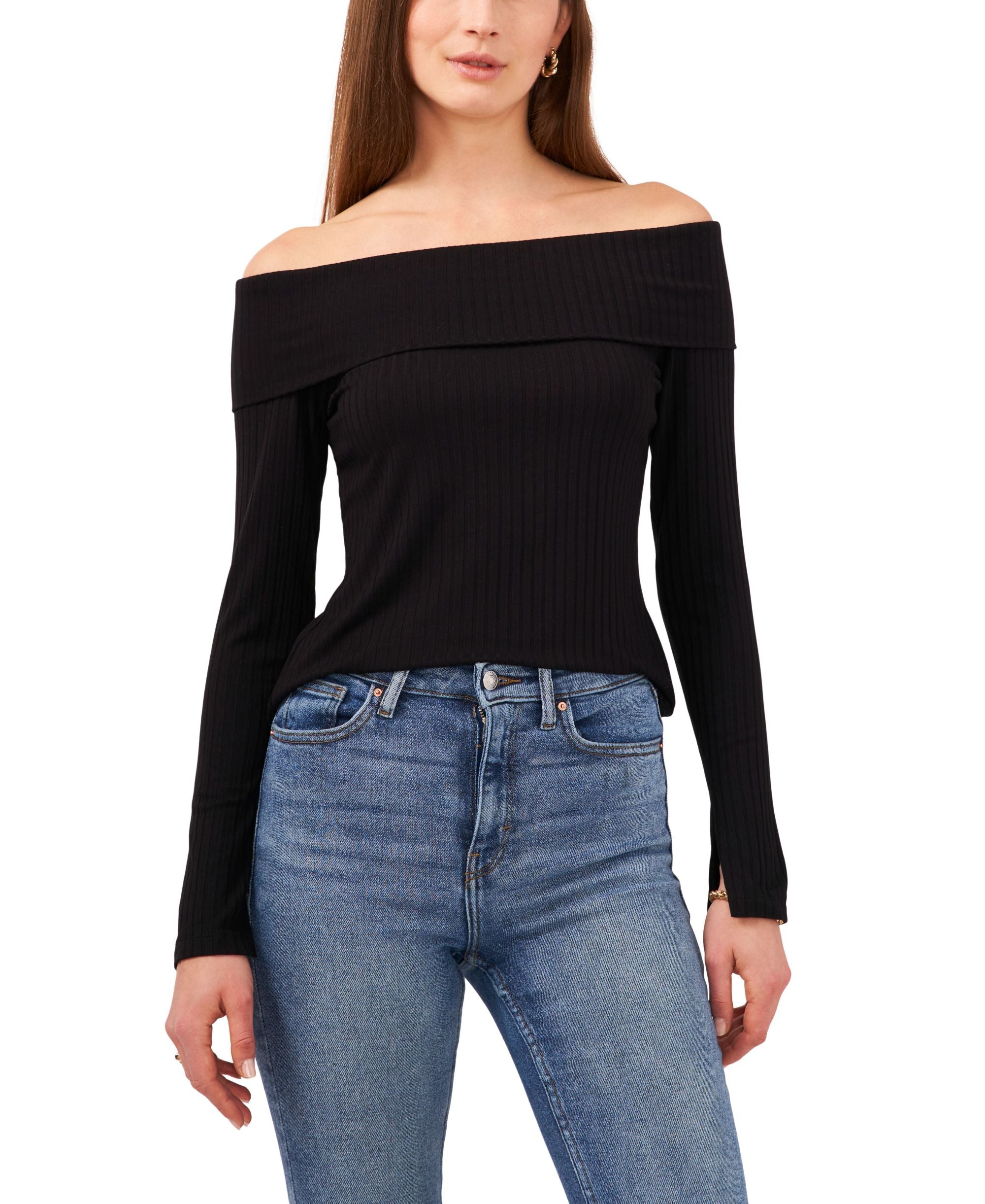 Women's Long Sleeve Cross Shoulder Knit Top