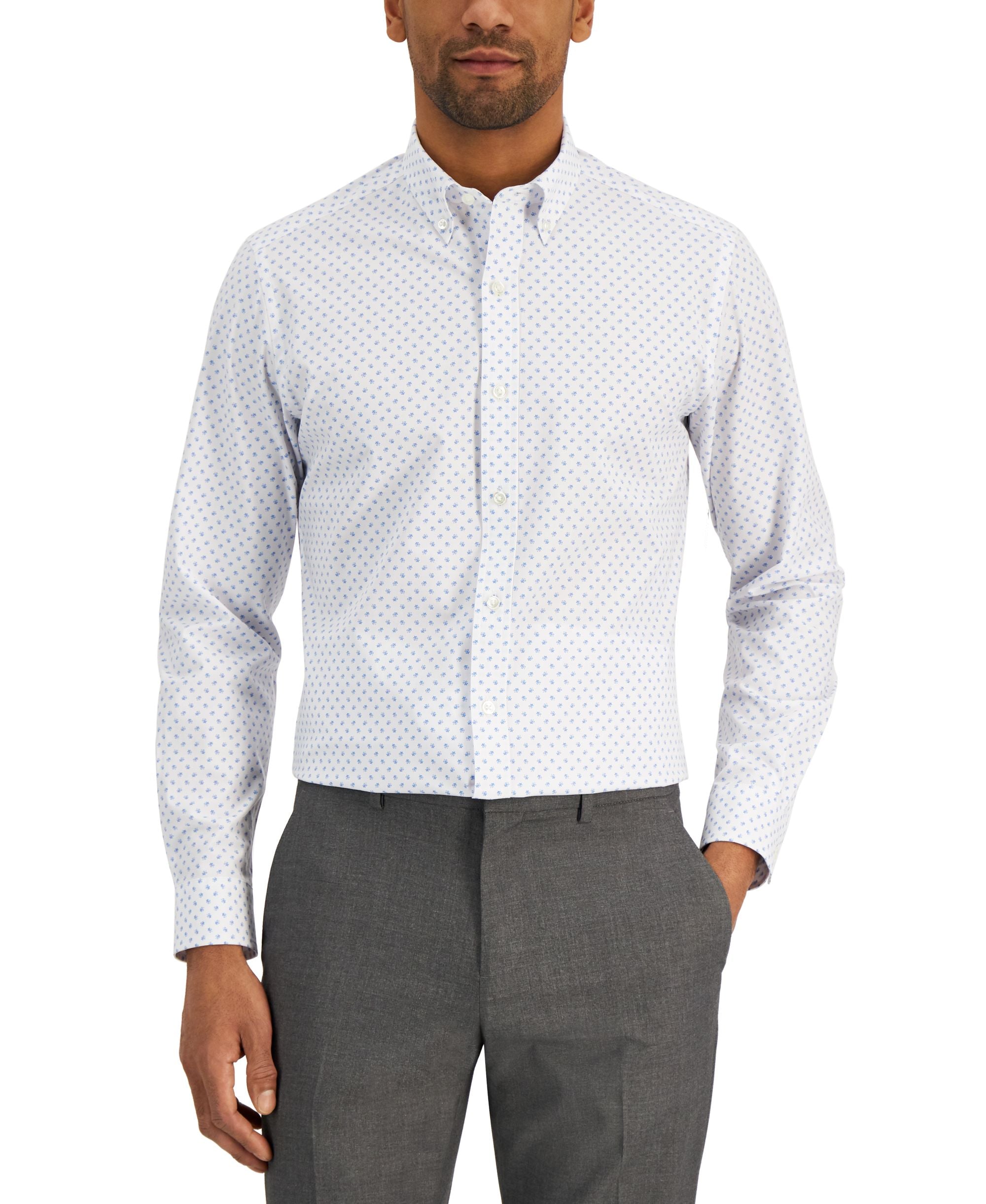 Club Room Mens Slim Fit 4 Way Stretch Ditsy Floral Dress Shirt