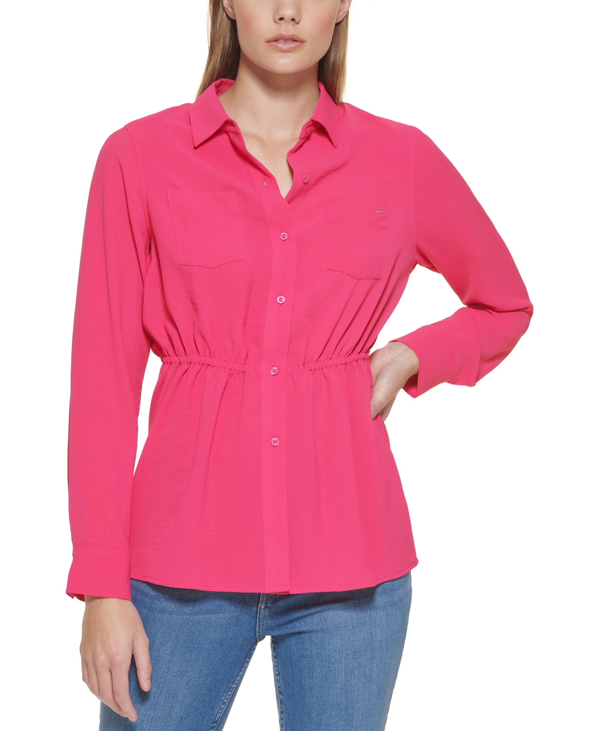 Calvin Klein Cinched Waist Button Down Shirt