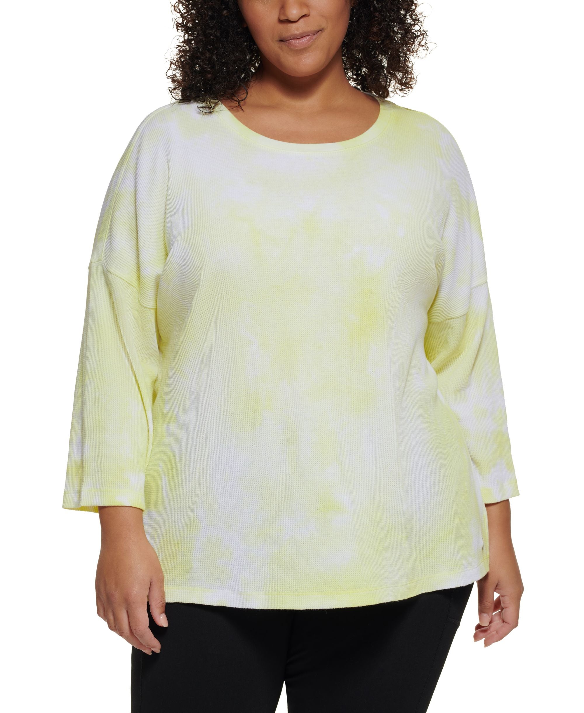 Calvin Klein Womens Plus Tie-Dye Workout Pullover Top