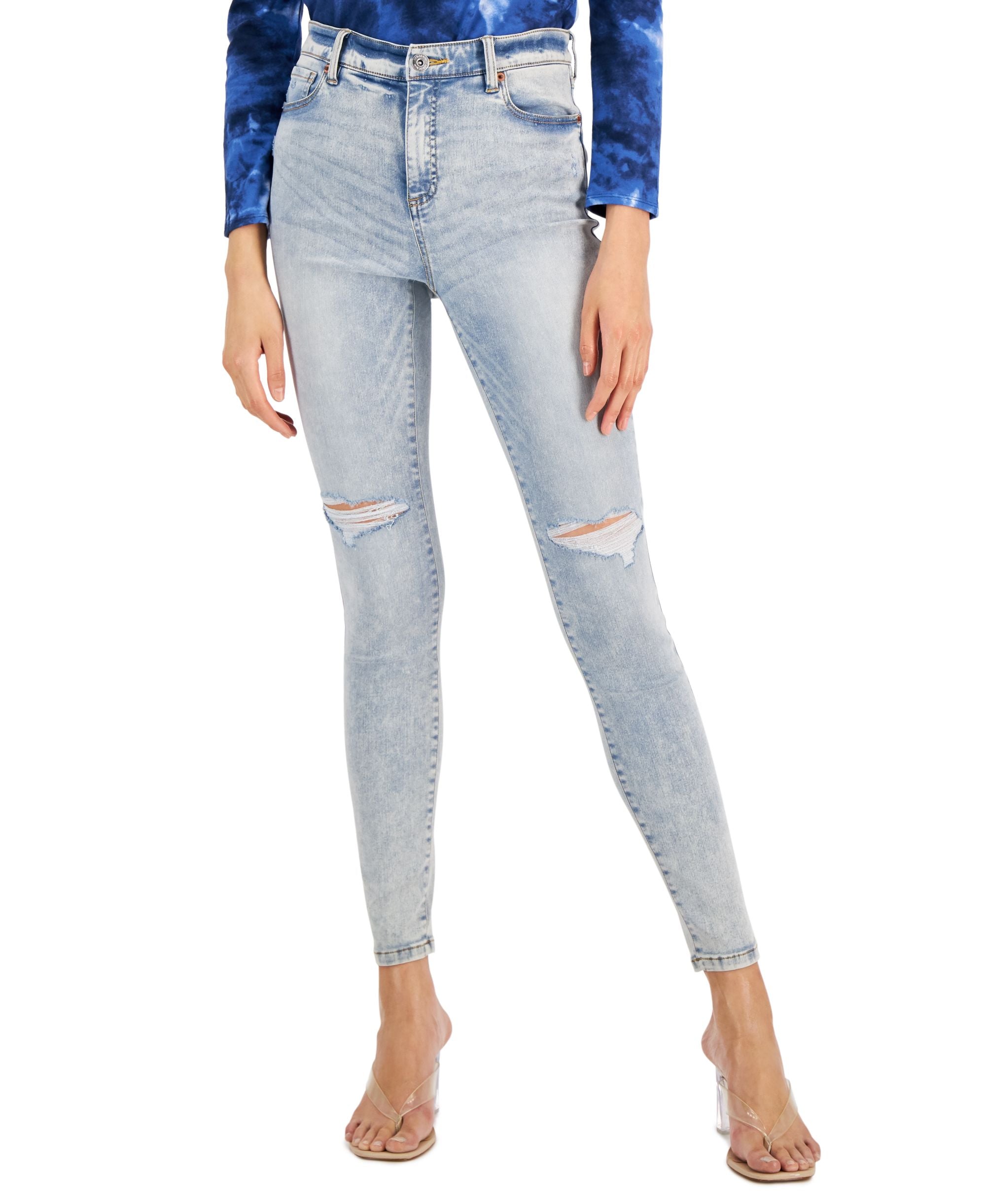 INC International Concepts Petite High Rise Distressed Skinny Jeans