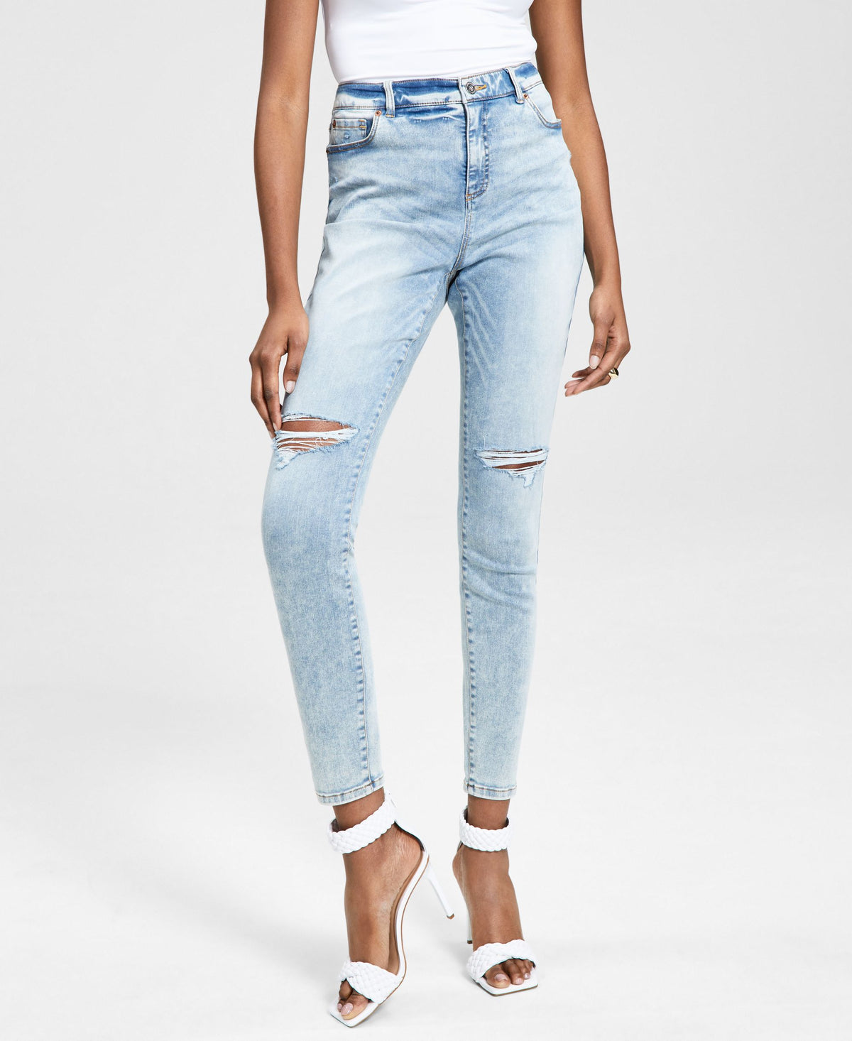 INC International Concepts Womens High Rise Ripped Skinny Jeans