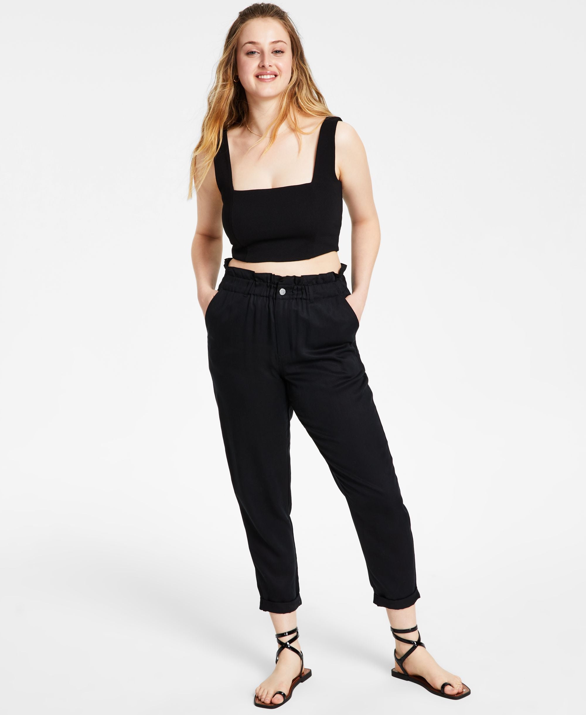 Bar III Womens Paperbag Waist Ankle Pants