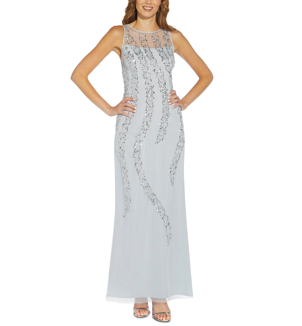 Beaded Sequin-Embellished Illusion Gown