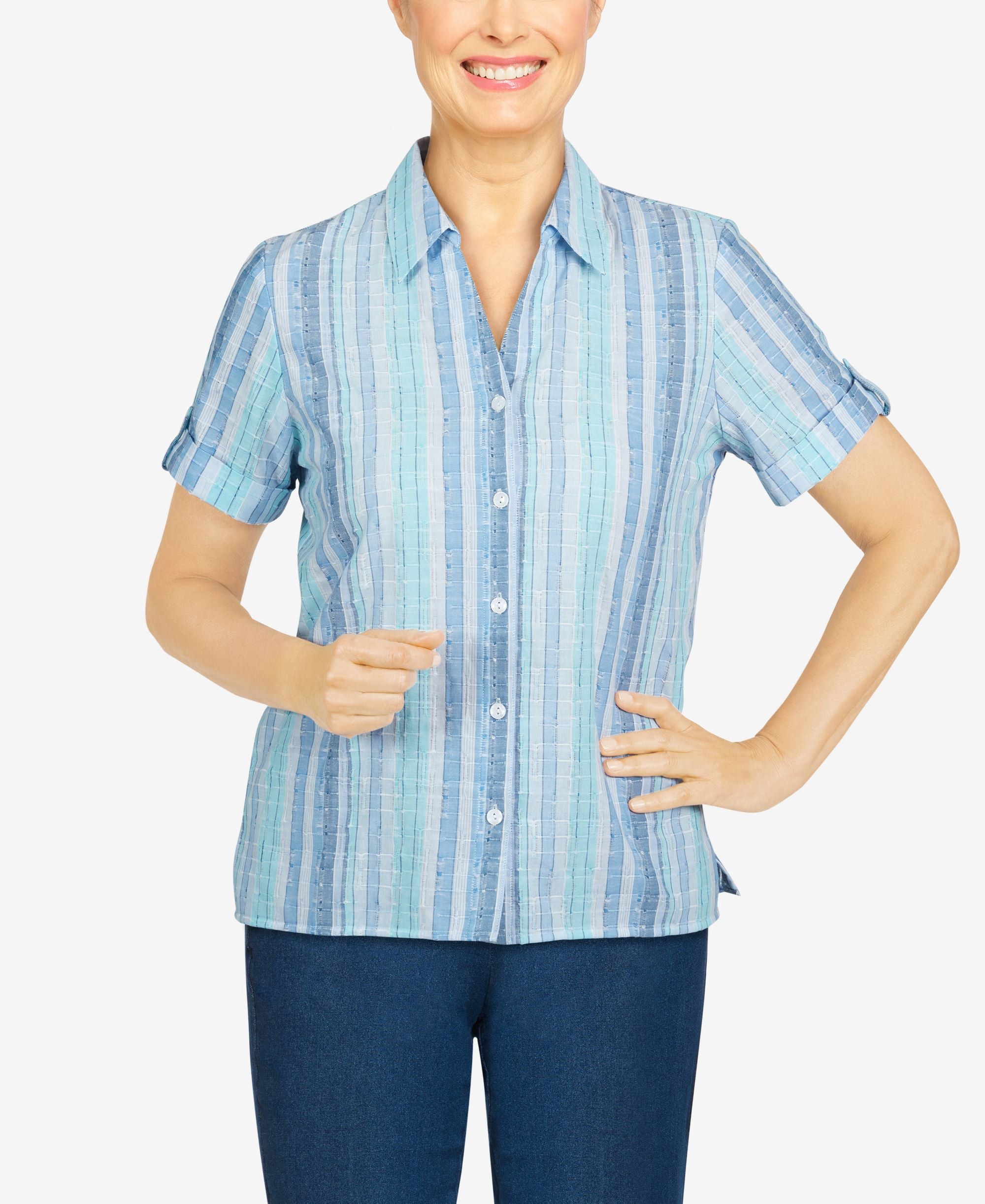 Missy Womens Classics S2 Striped Short Sleeve Shirt