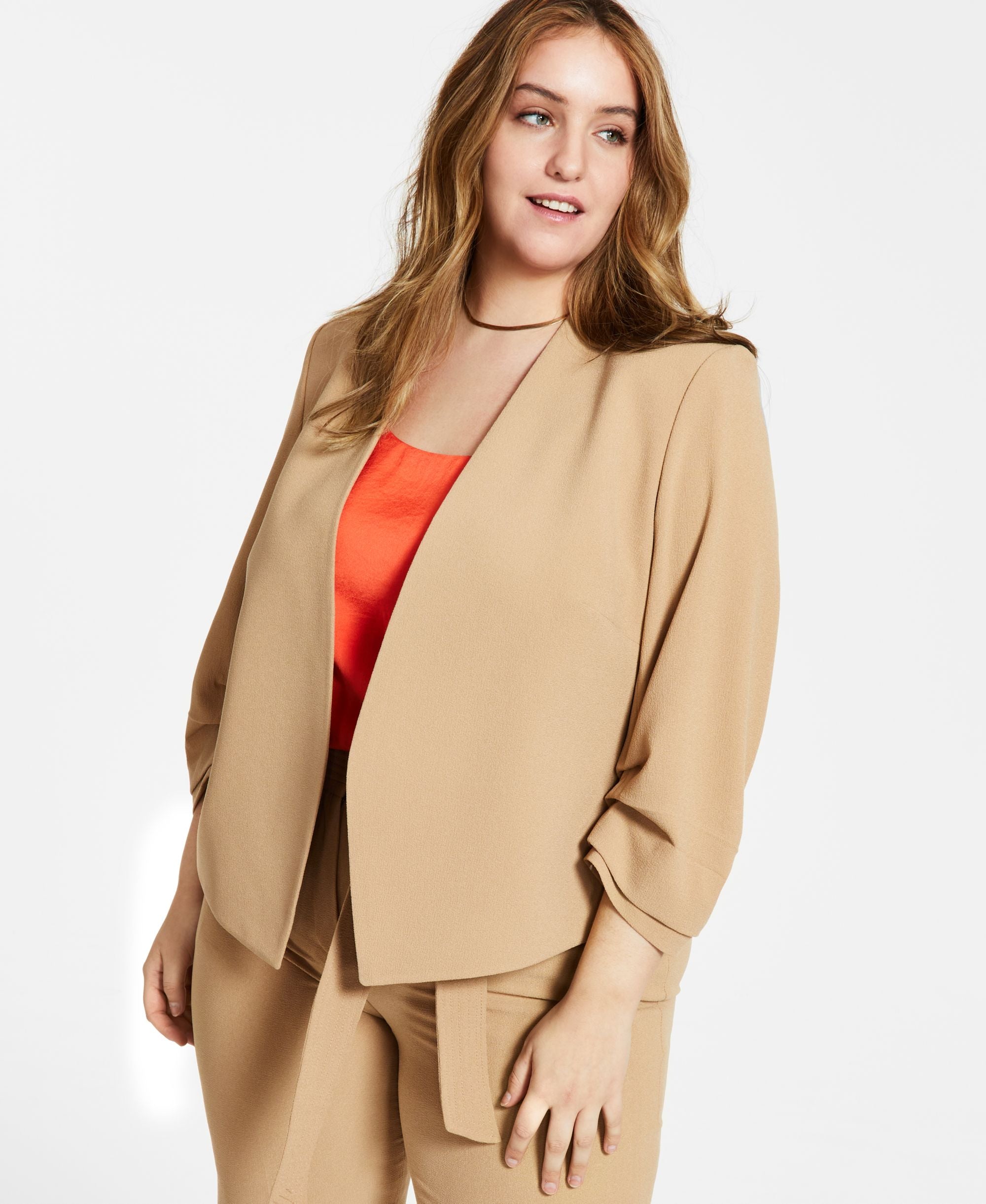 Bar III Plus Size Open-Front Textured Crepe Jacket