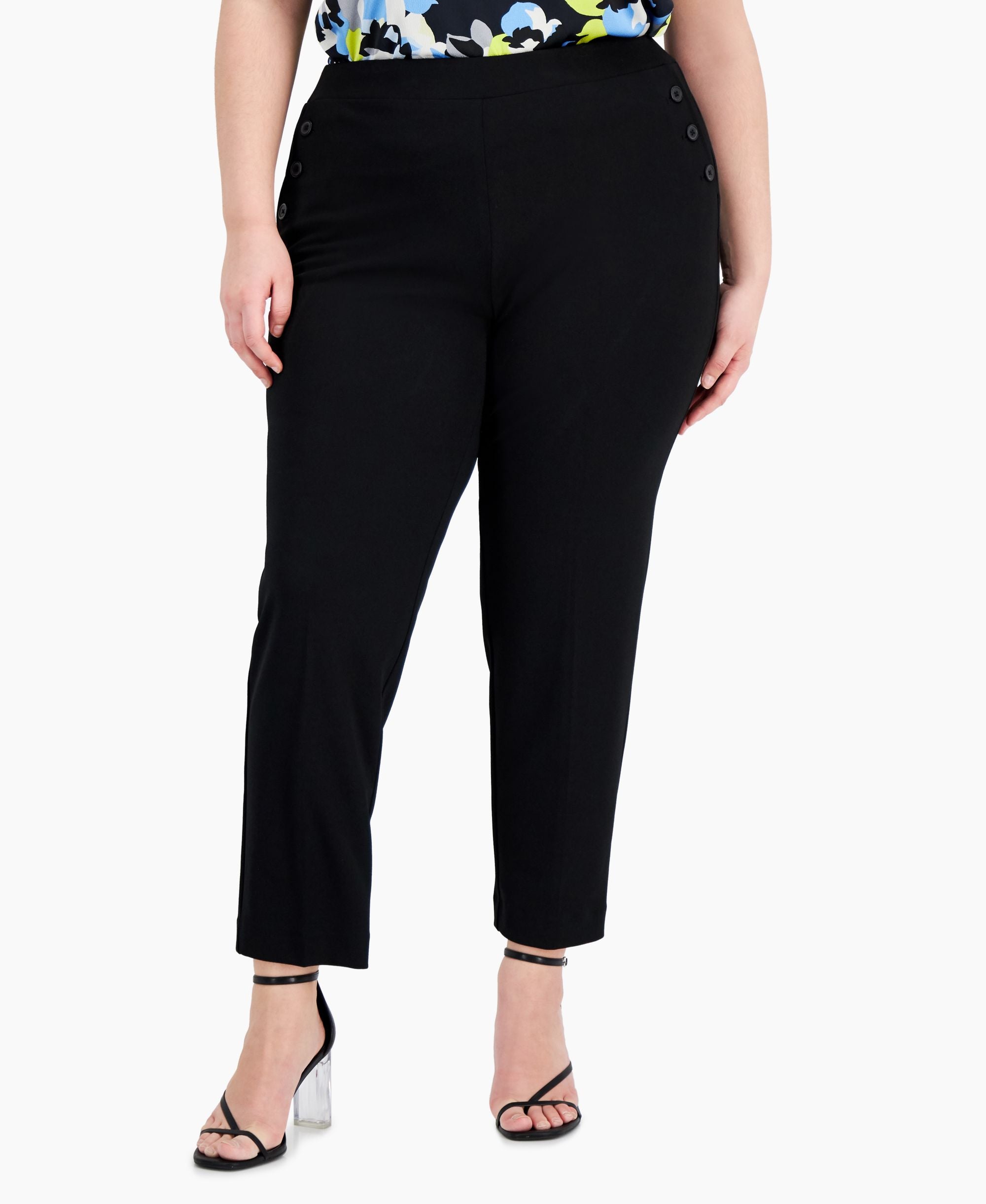 Bar III Plus Size Button Trim Slim Leg Ankle Pants