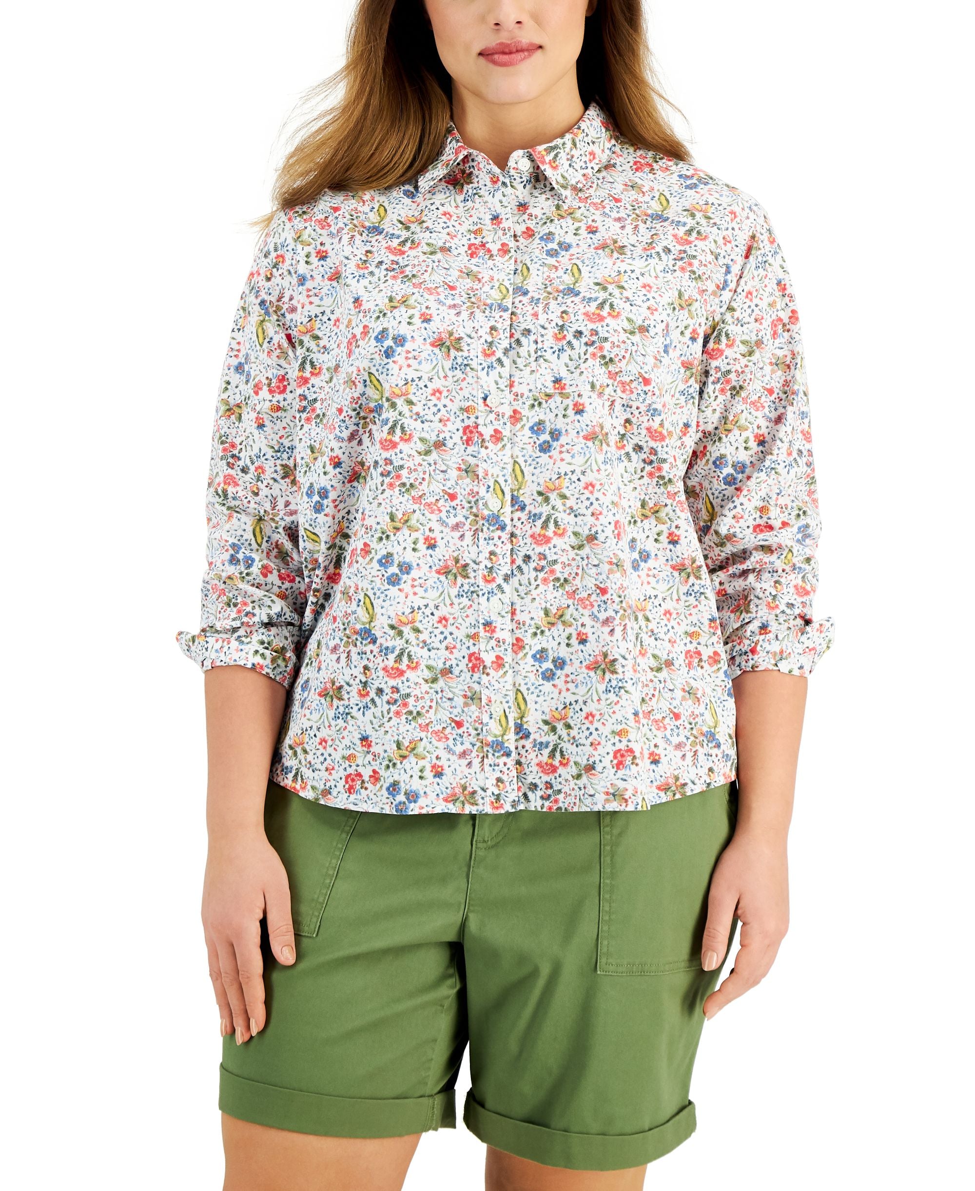 Style & Co Plus Size Printed Button Up Top