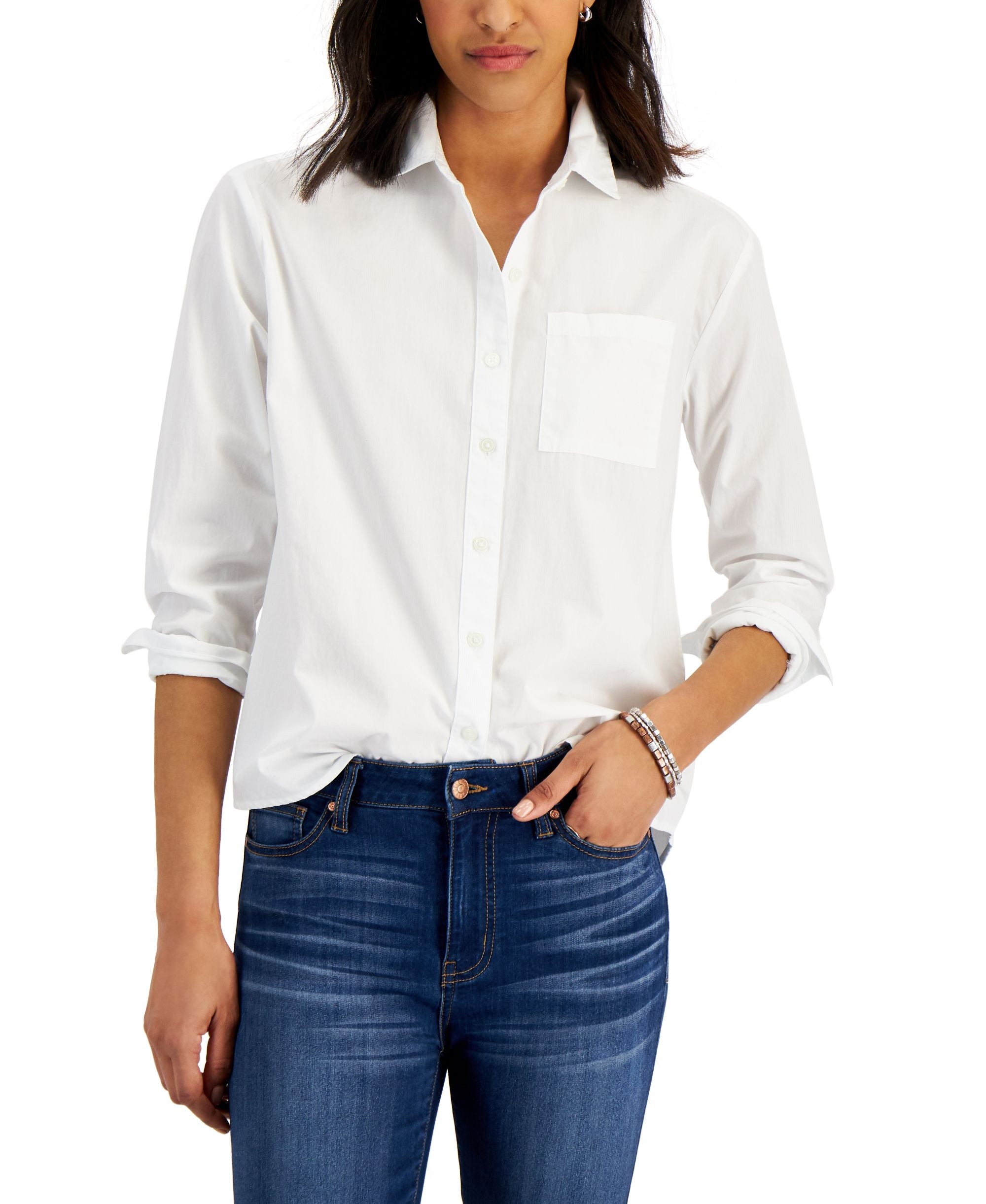 Style & Co Petite Button Down Boyfriend Shirt