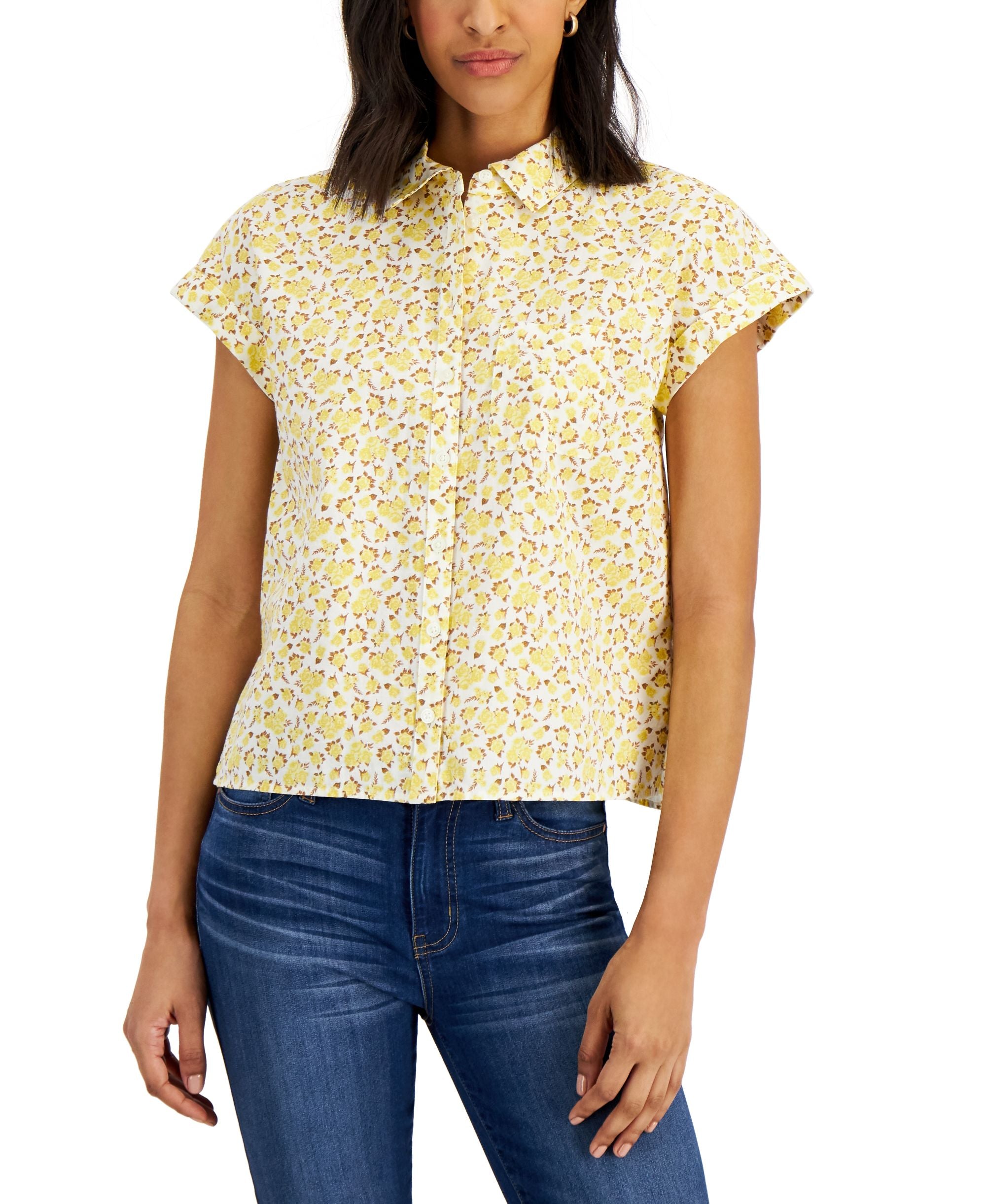 Style & Co Petite Rose Print Camp Shirt