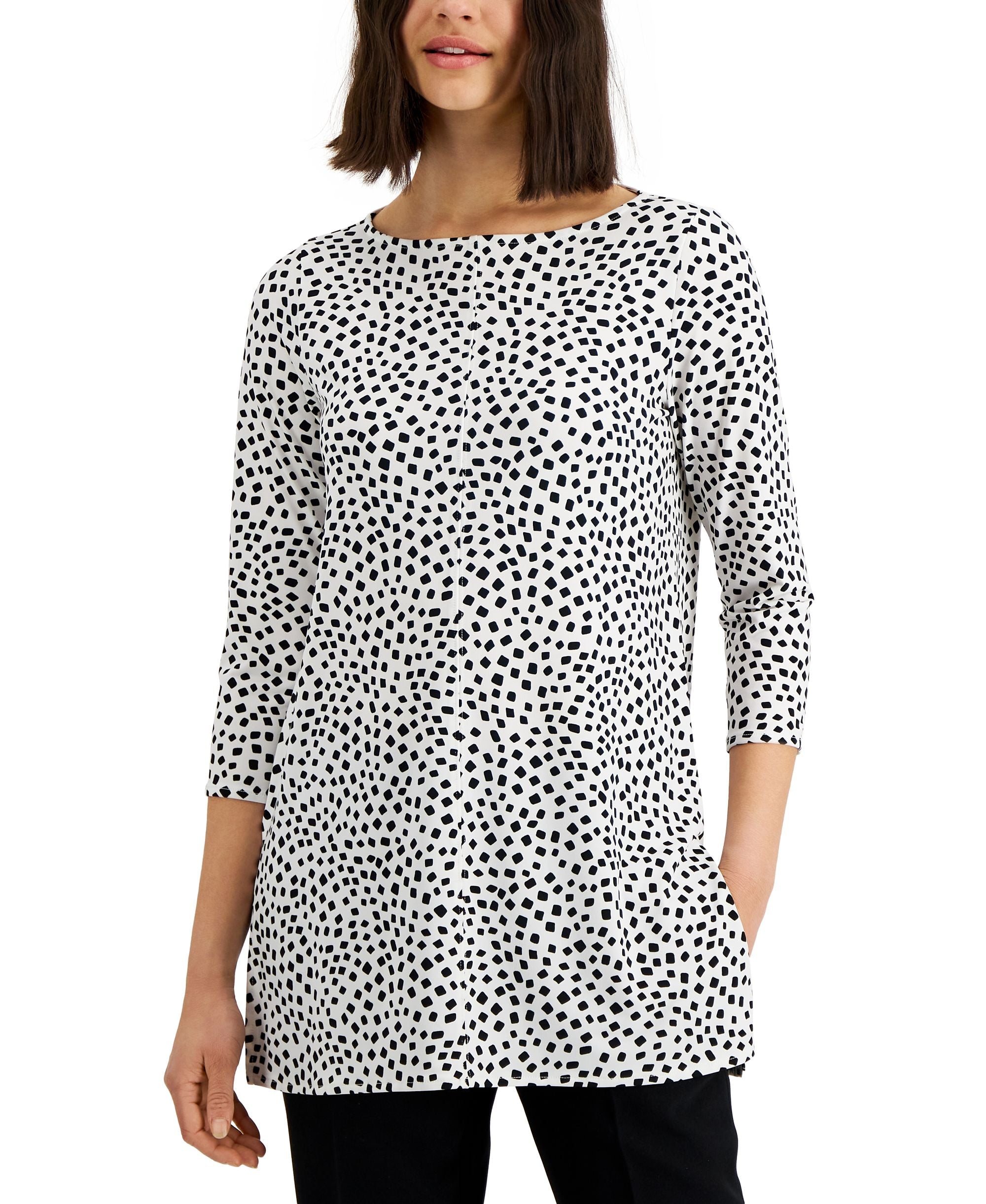Alfani Boat Neck 3/4 Sleeve Printed Tunic