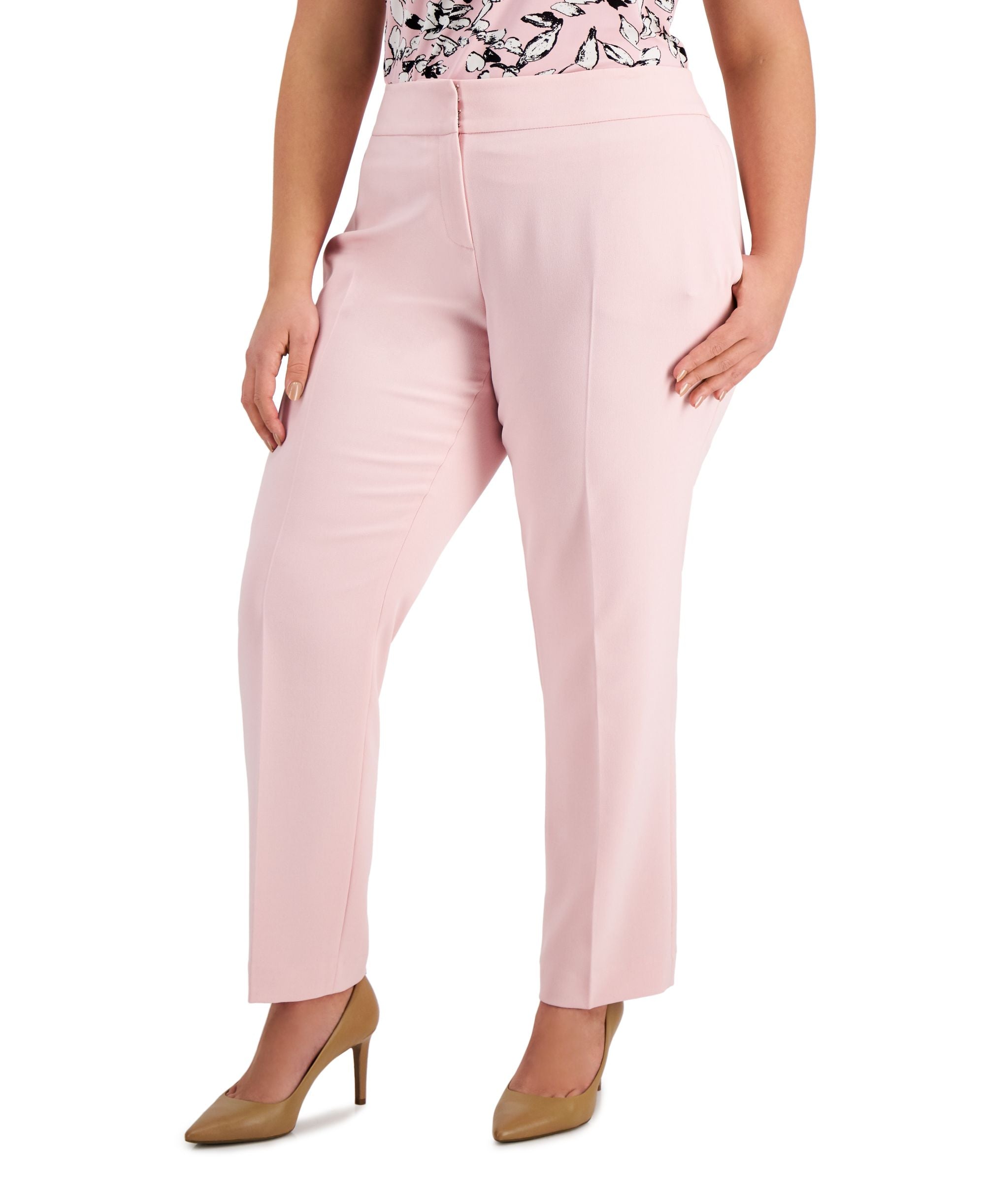 Kasper Womens Plus Crepe Slim Straight Leg Pants