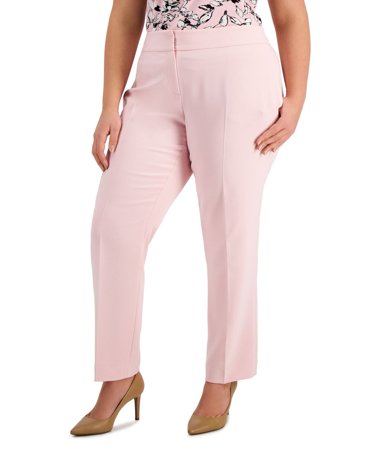 Kasper Womens Plus Crepe Slim Straight Leg Pants