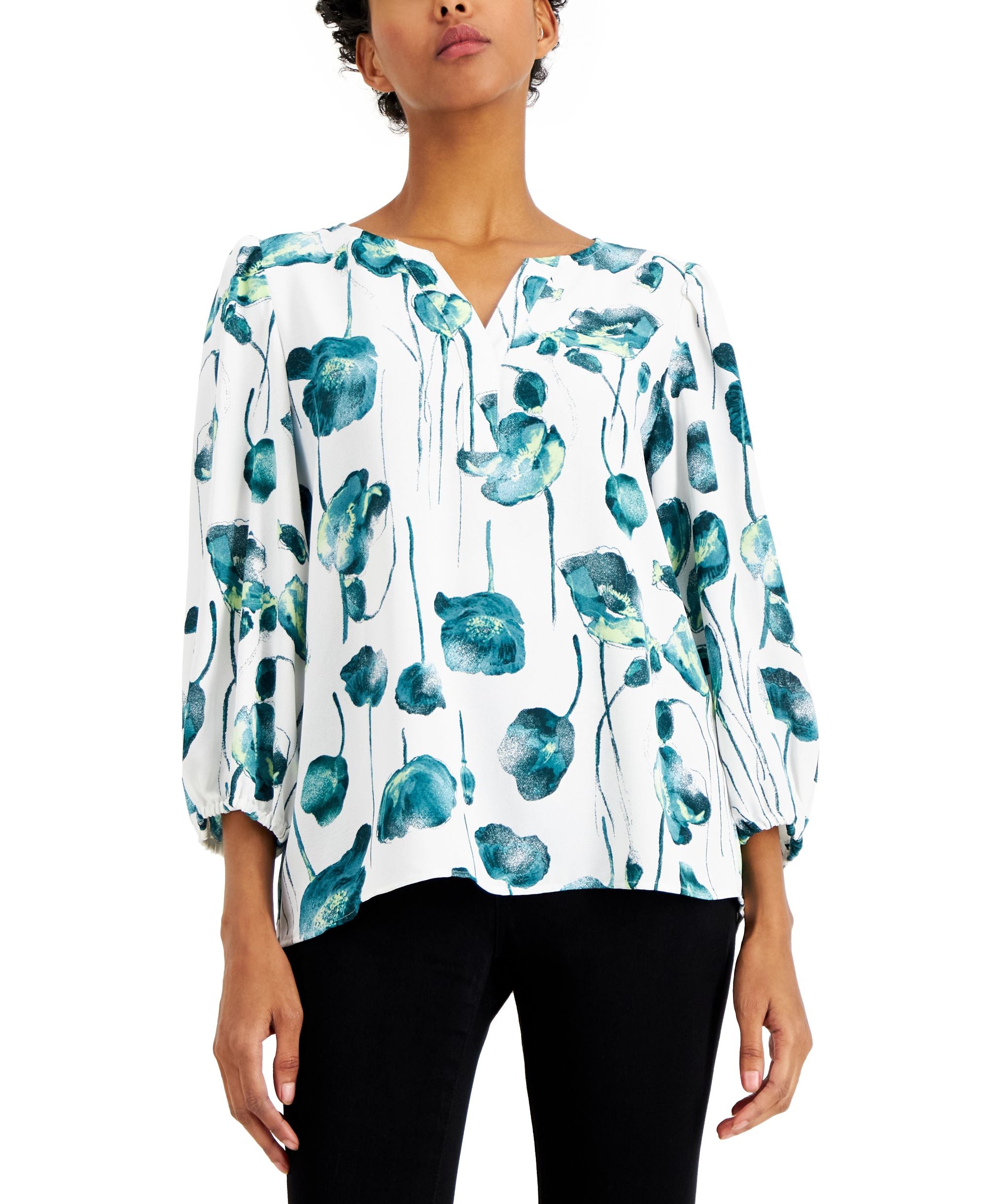 Alfani Printed Puff Sleeve Top