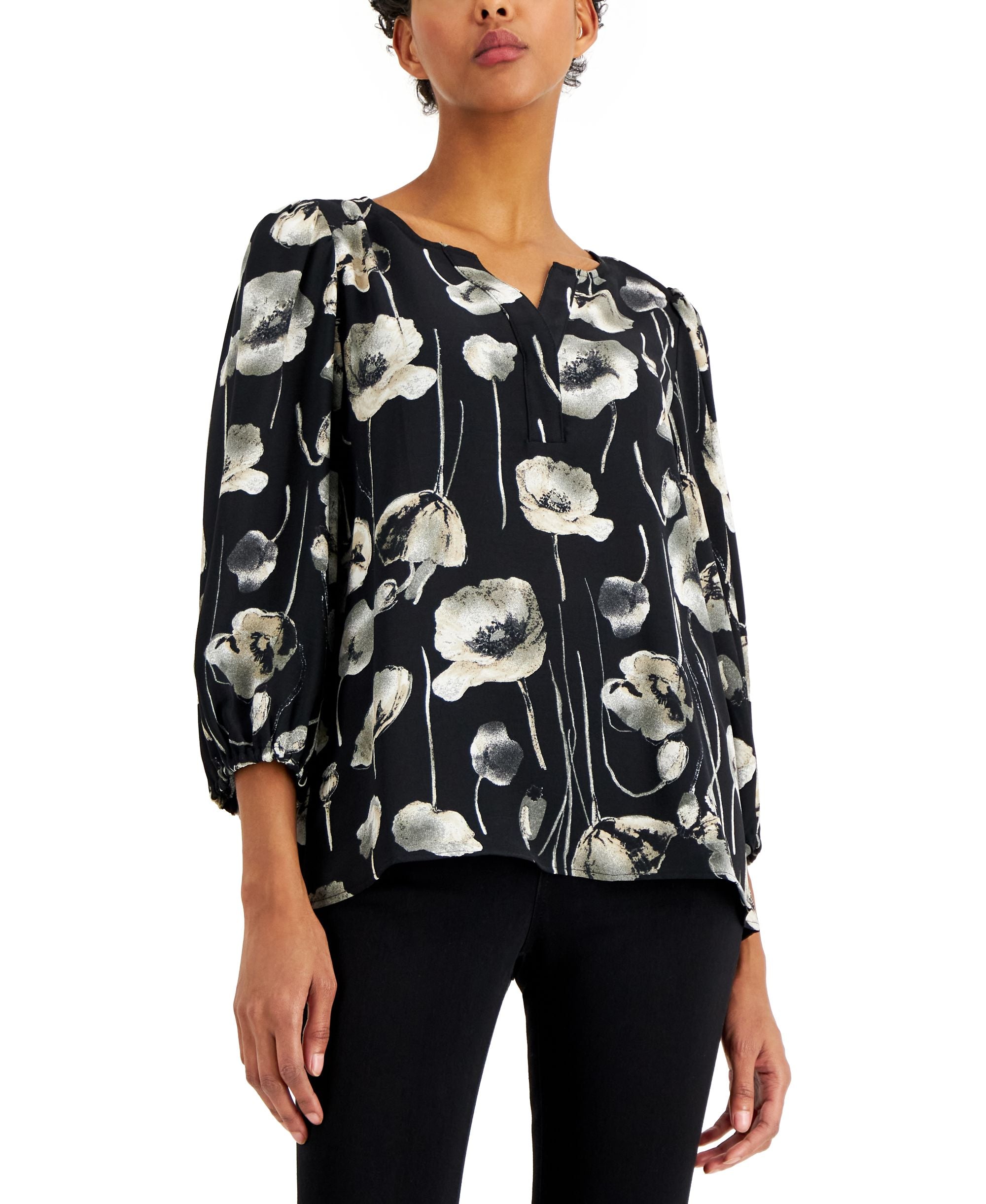 Alfani Printed Puff Sleeve Top