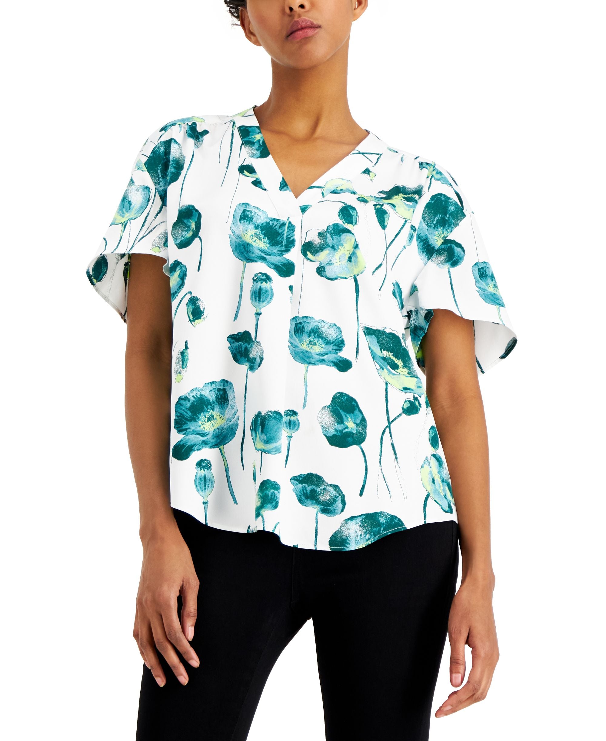 Alfani Shirred V Neck Dolman Sleeve Top