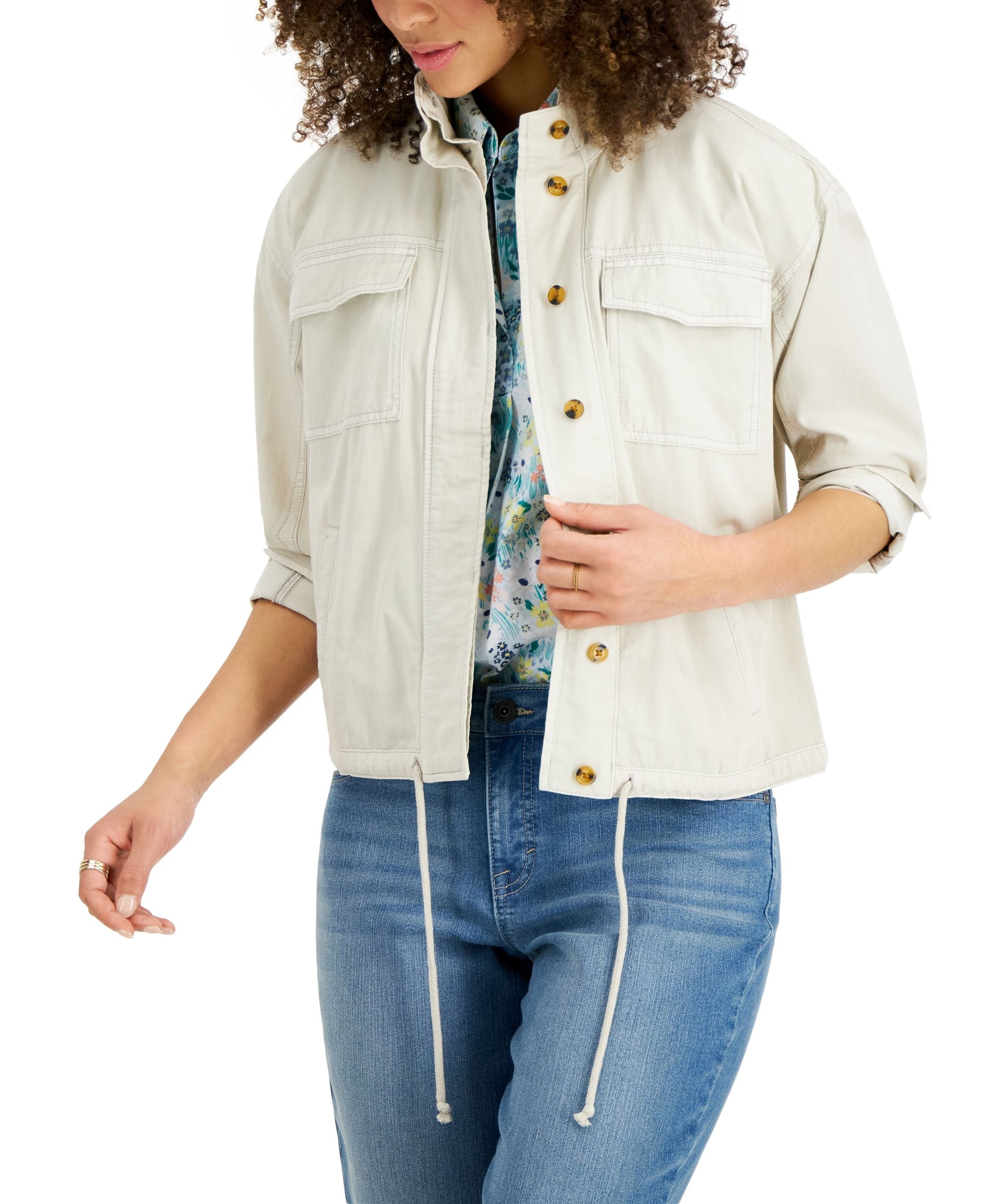 Style & Co Womens Cinch Hem Utility Jacket