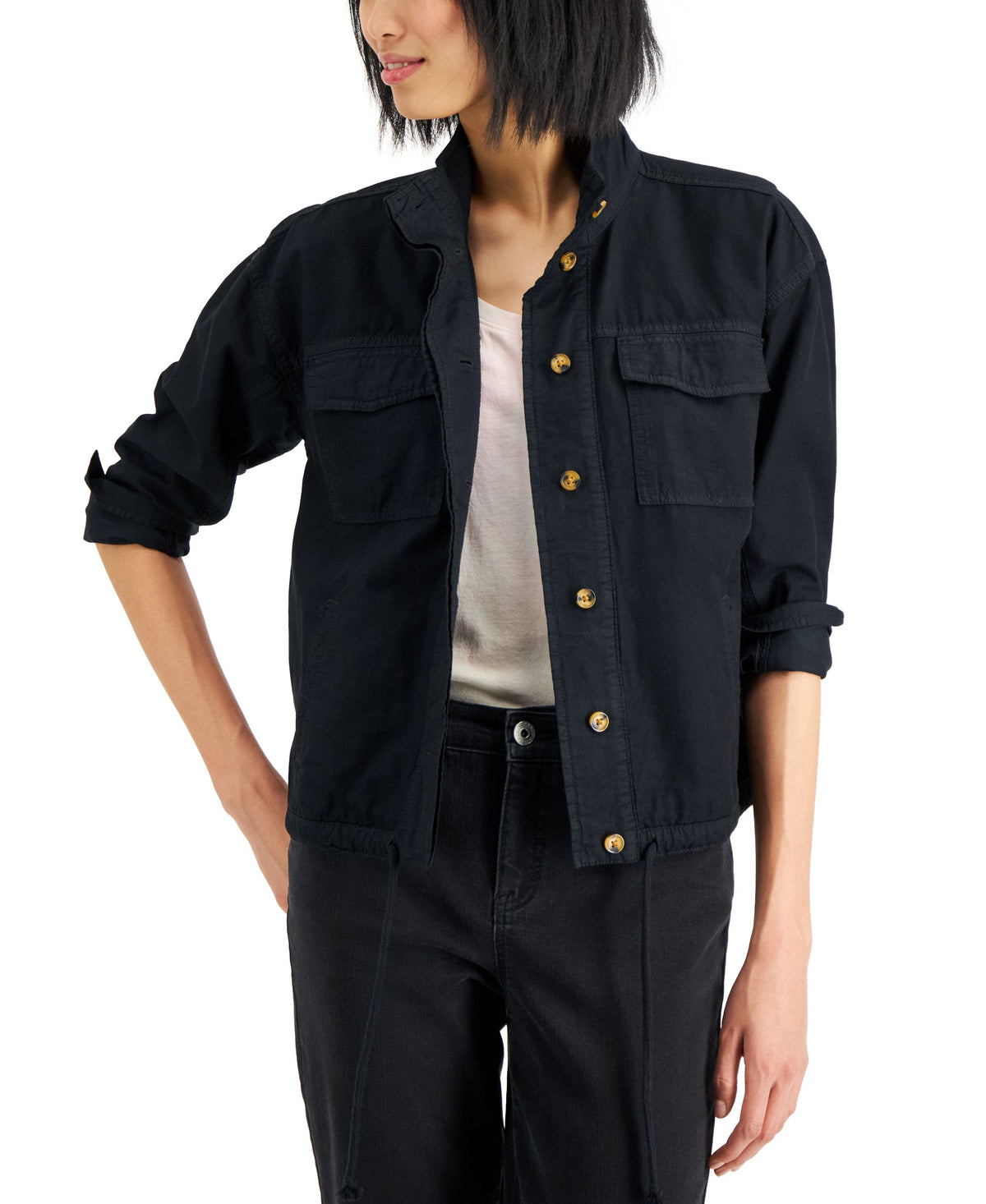 Style & Co Womens Cinch Hem Utility Jacket