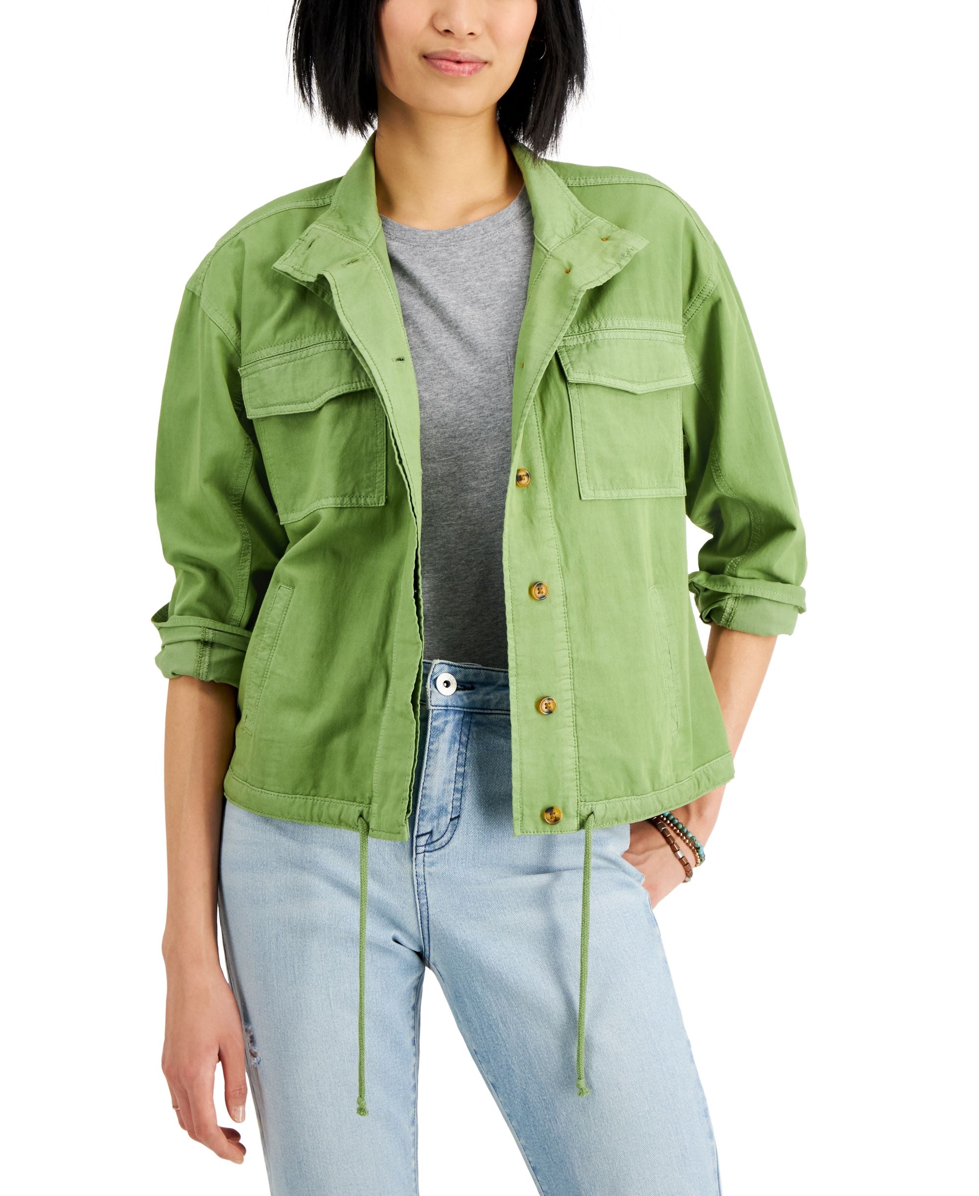 Style & Co Womens Cinch Hem Utility Jacket