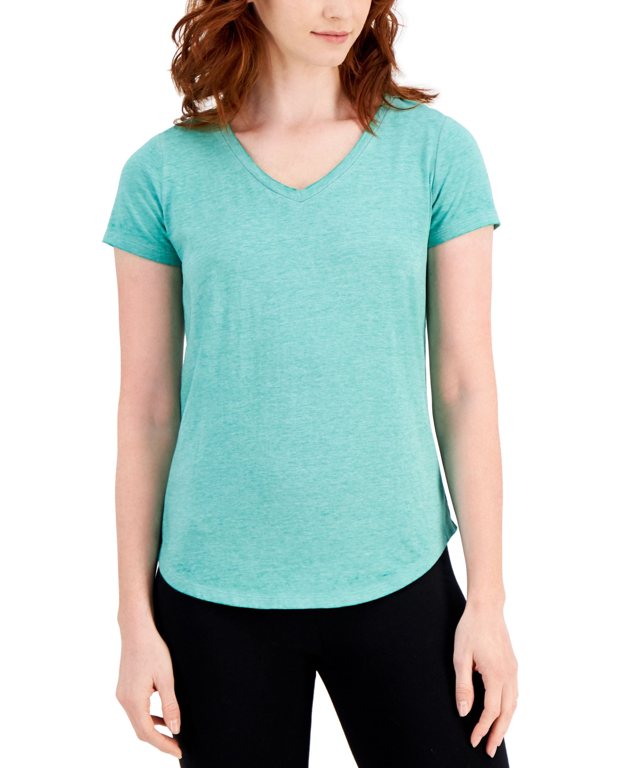 Style & Co Petite Burnout V Neck T-Shirt