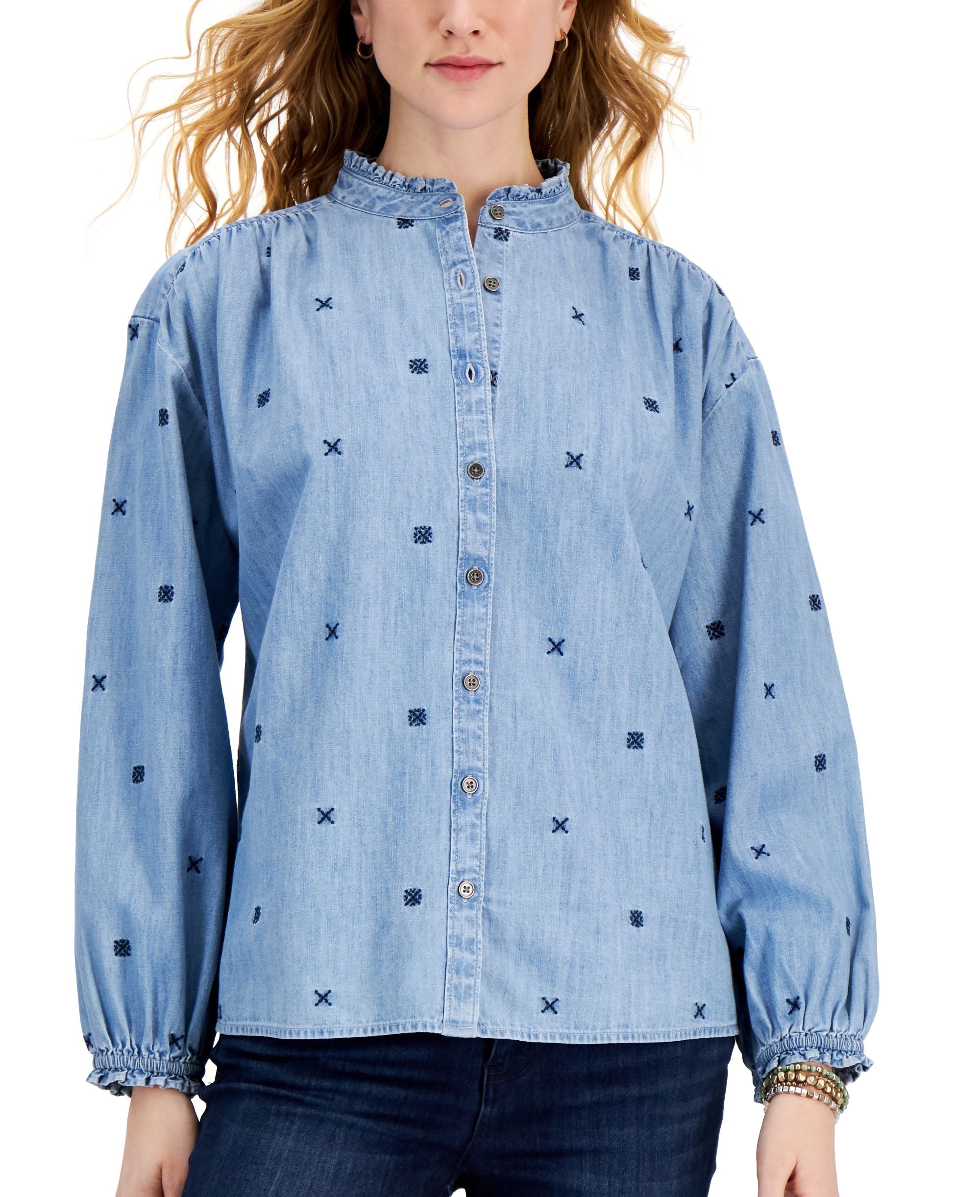 Style & Co Cotton Embroidered Chambray Shirt