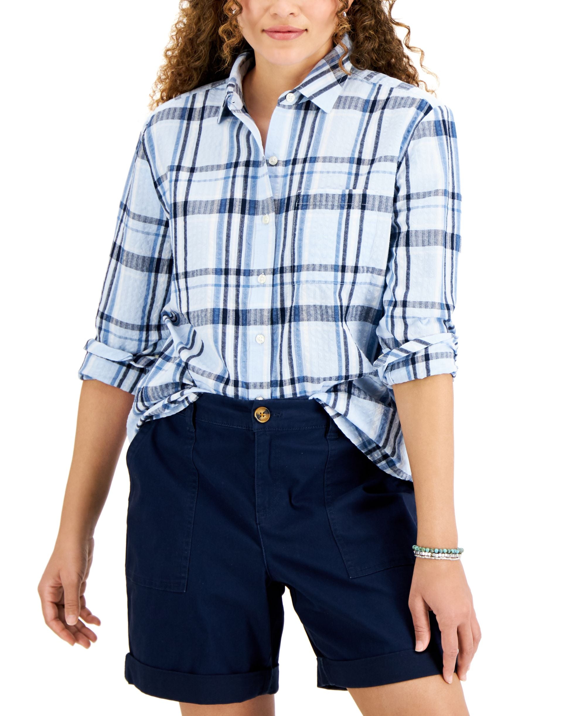 Style & Co Cotton Plaid Boyfriend Shirt