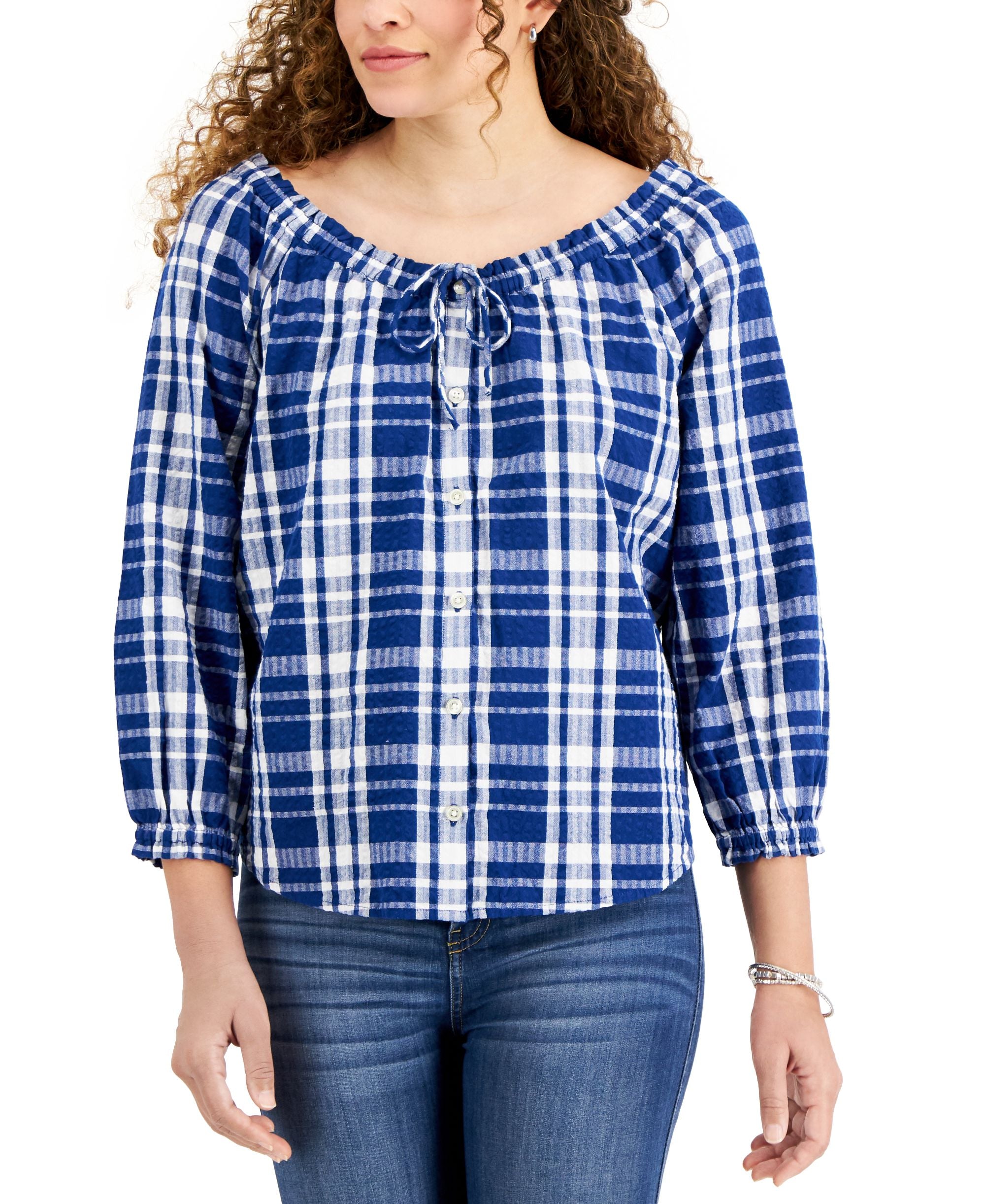 Style & Co Indigo Peasant Top