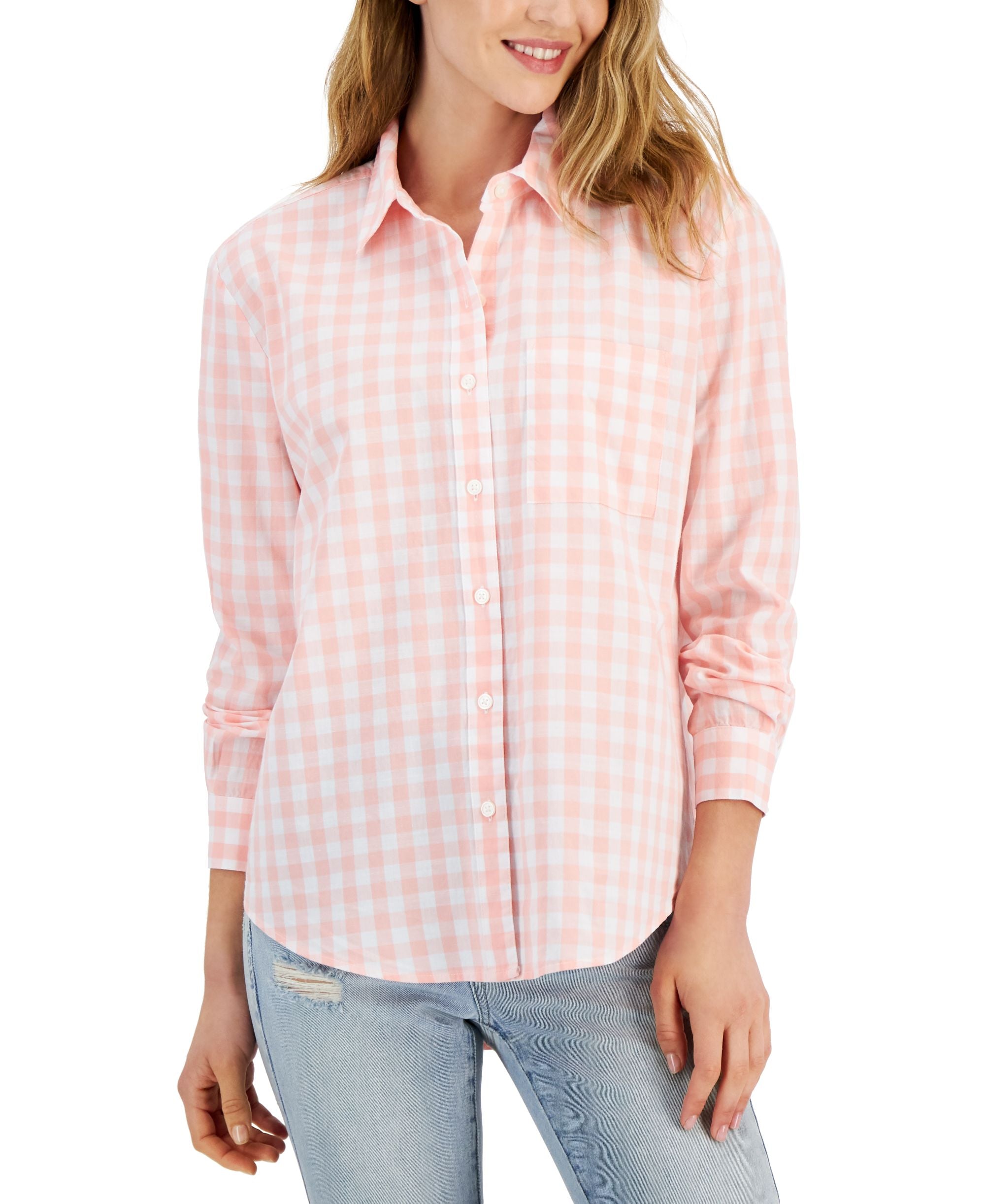 Style & Co Cotton Plaid Boyfriend Shirt