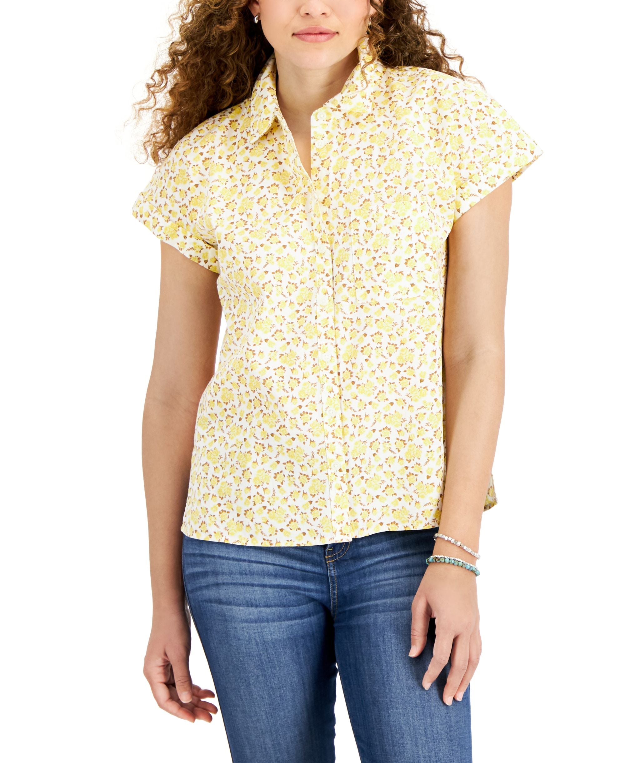 Style & Co Womens Cotton Printed Camp Shirt