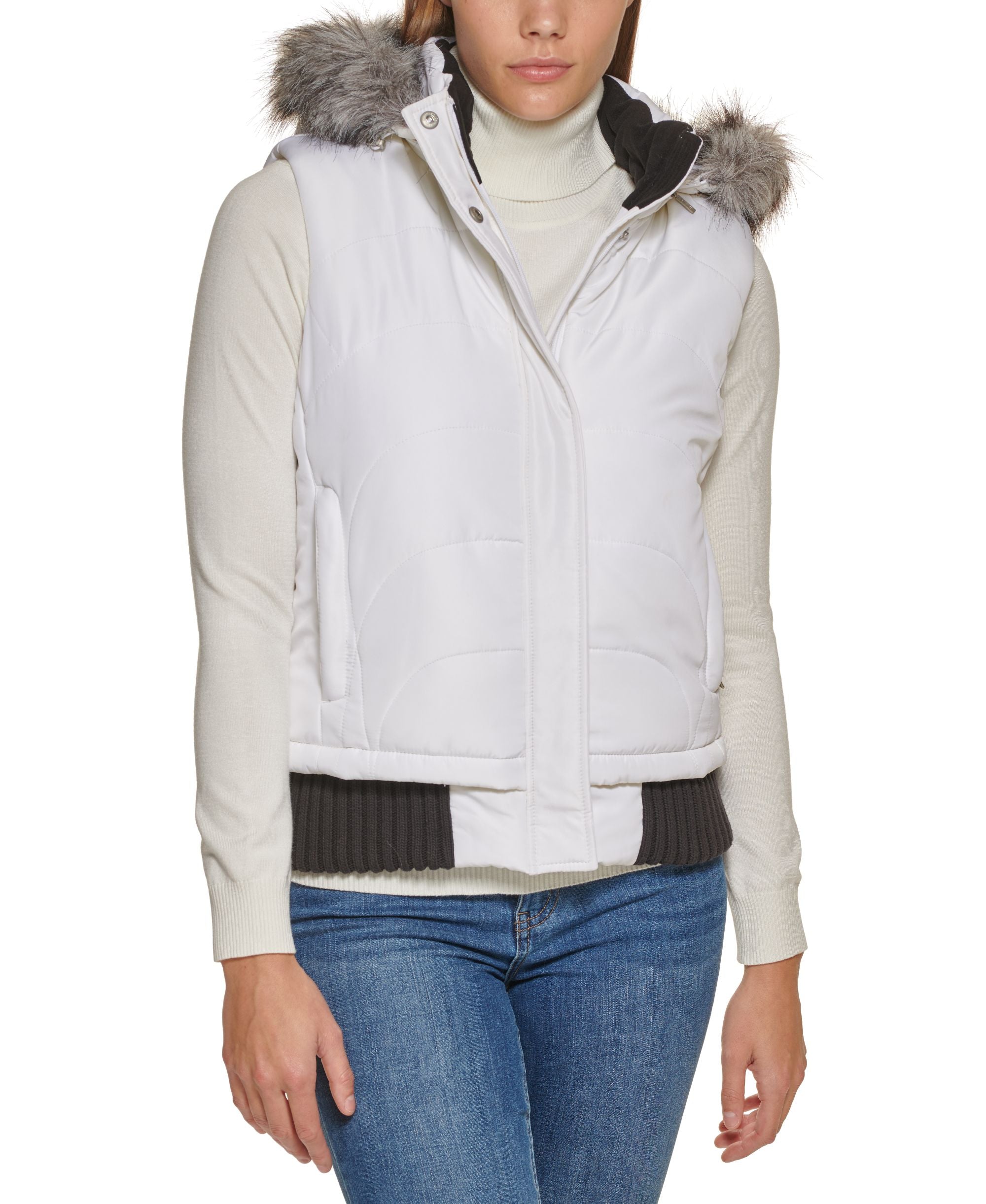 Calvin Klein Furry Trimmed Hooded Puffer Vest
