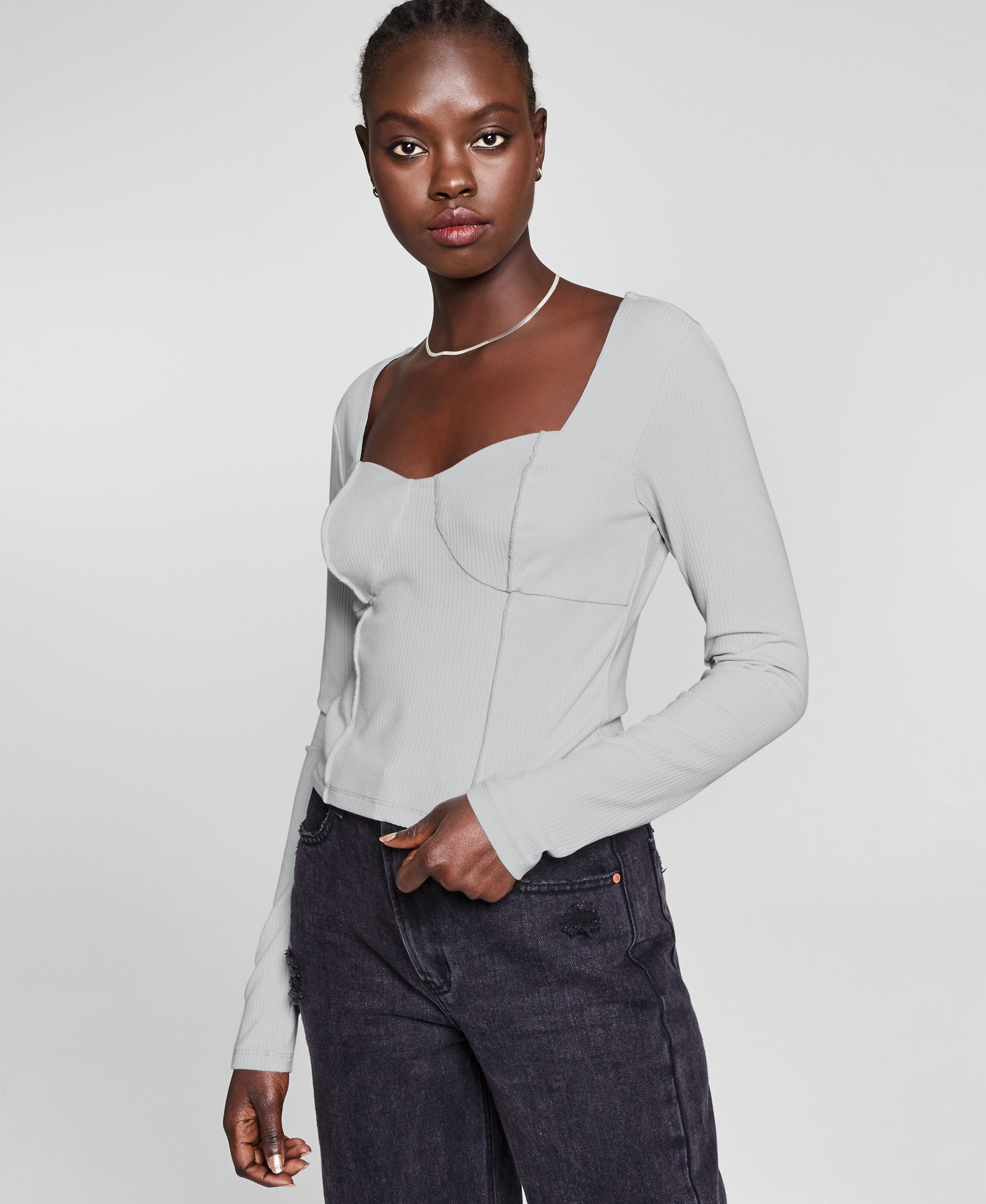 And NowThis Womens Seam-Detail Corset Top
