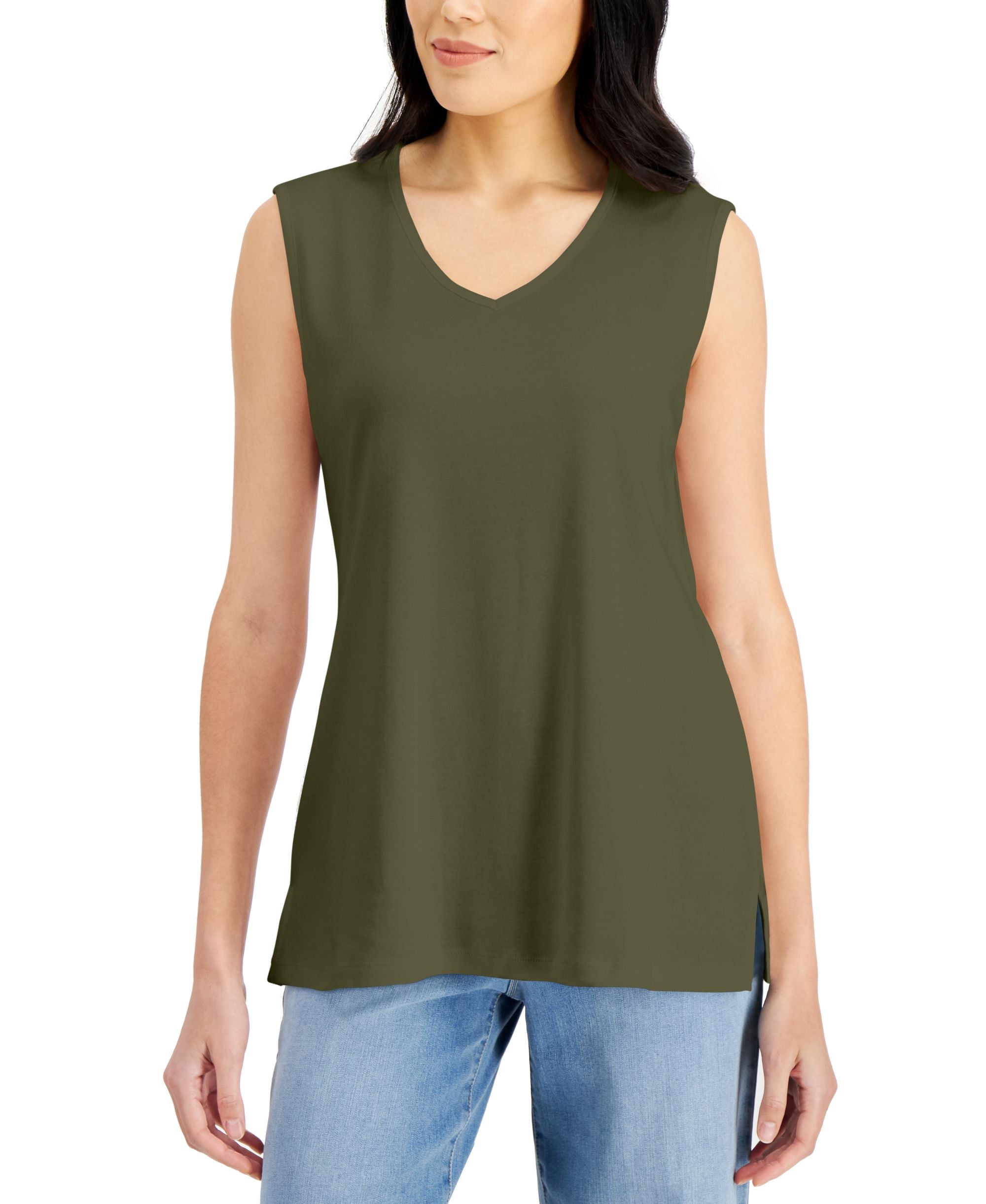 Karen Scott V Neck Cotton Tunic Tank Top