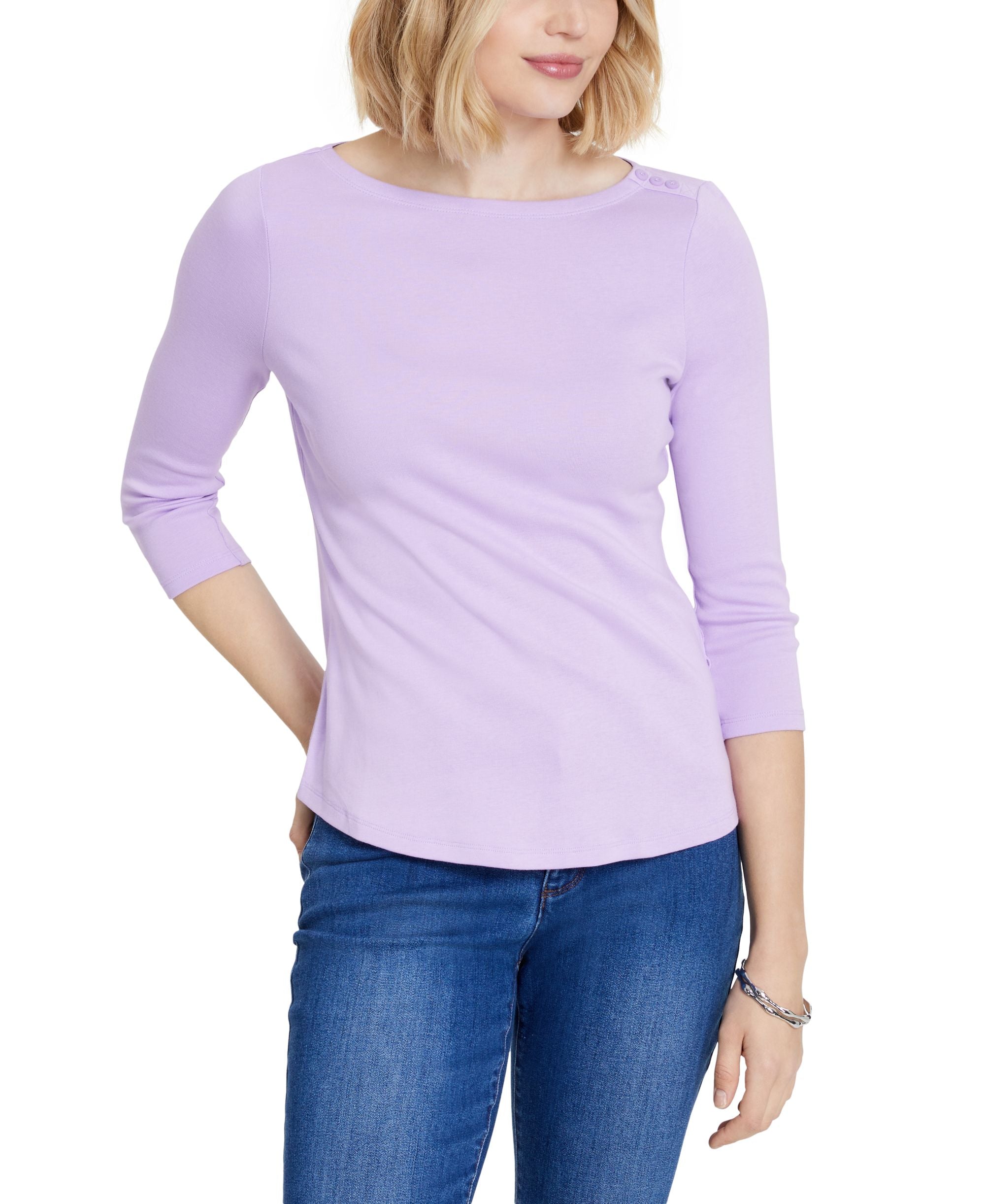 Charter Club Petite Pima Cotton Button Shoulder Top