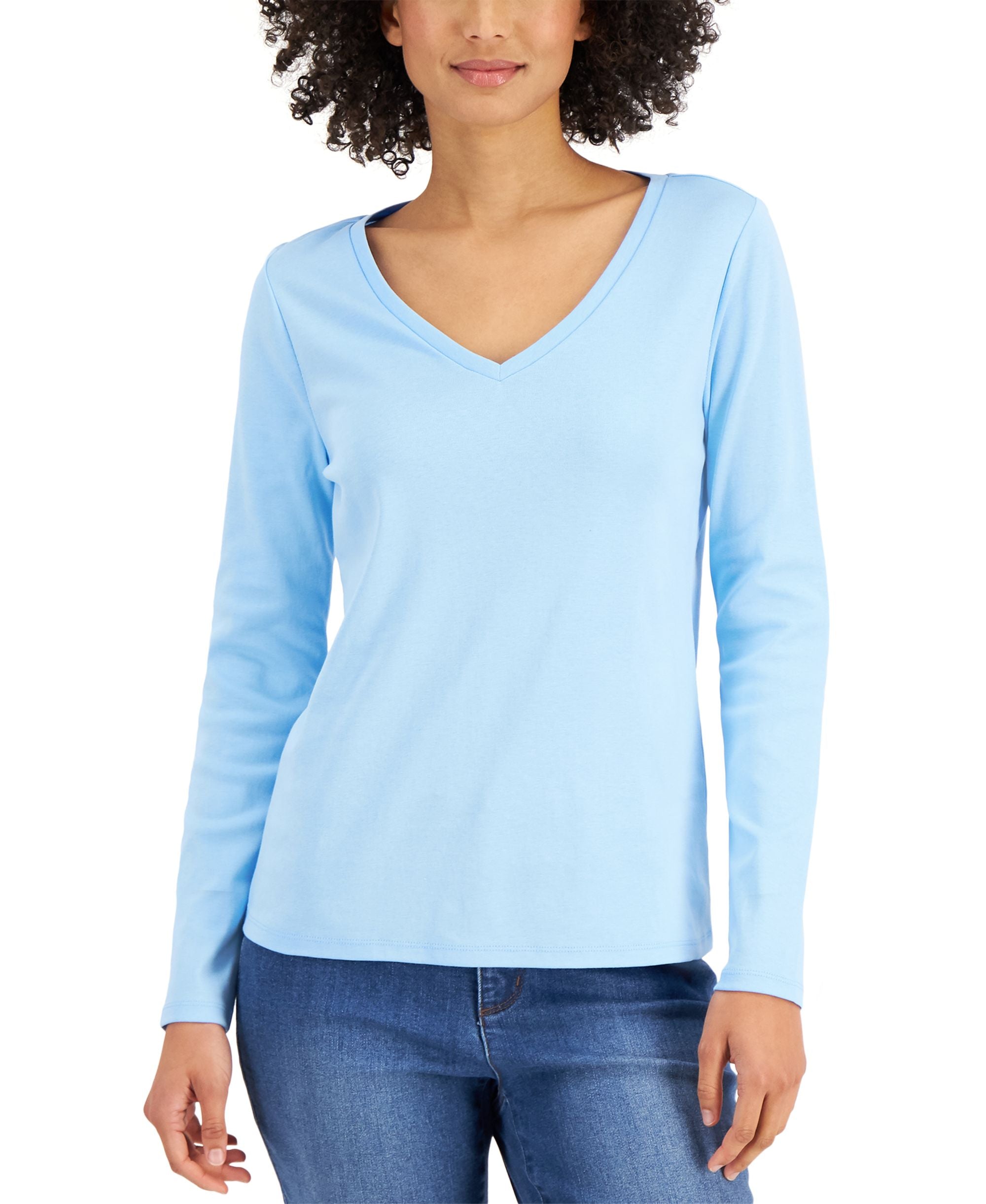 Charter Club Cotton Long Sleeve V Neck T-Shirt