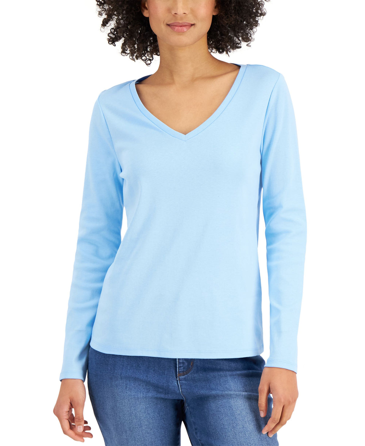 Charter Club Cotton Long Sleeve V Neck T-Shirt