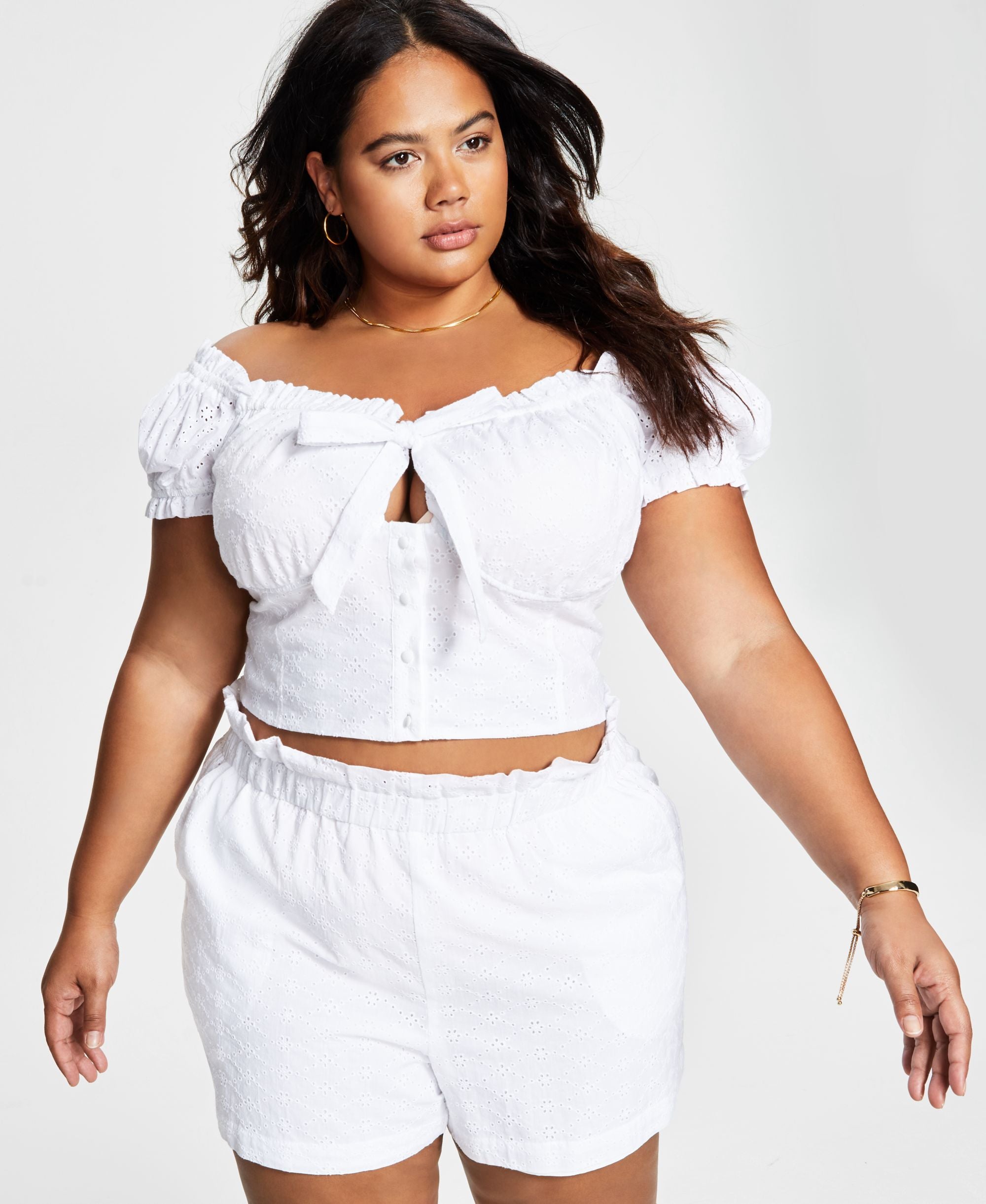 Bar III Trendy Plus Size Eyelet Embroidered Crop Top