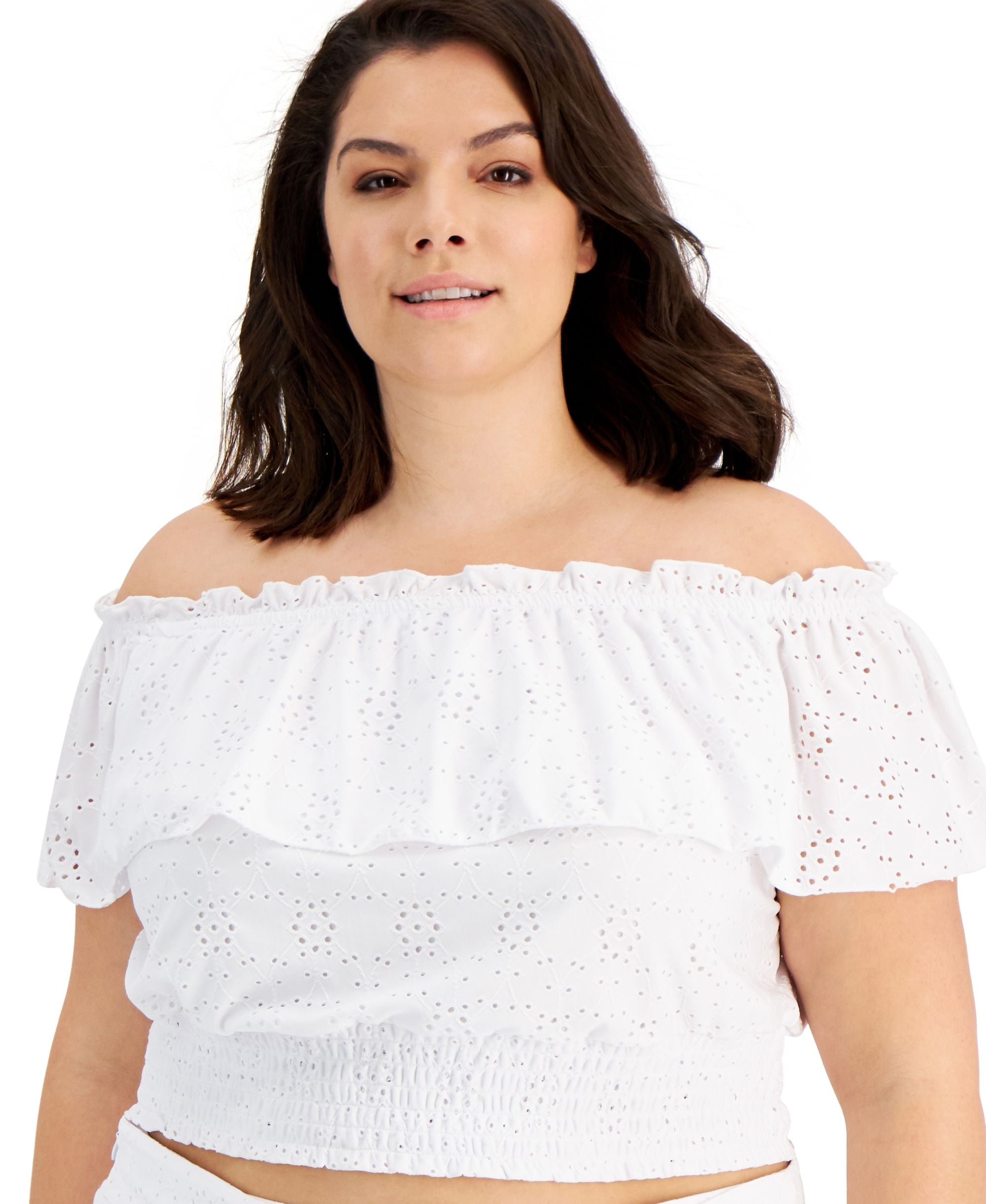 Bar III Trendy Plus Off The Shoulder Eyelet Top