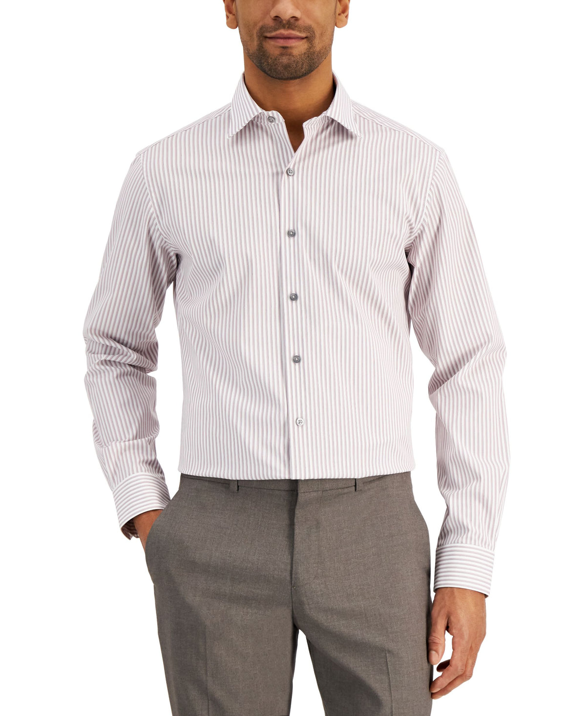 Alfani Mens Slim Fit 2 Way Stretch Performance Stripe Dress Shirt